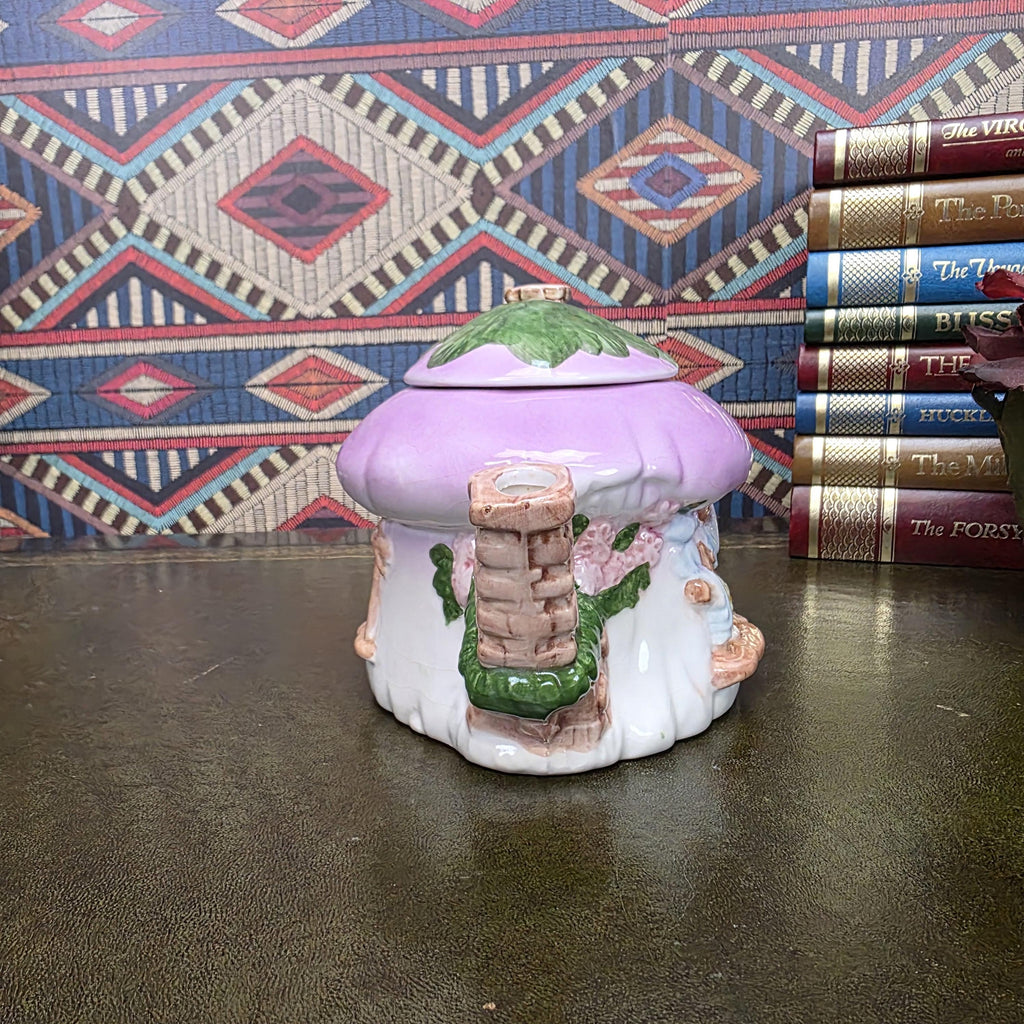 Vintage Cottage Teapot Mushroom House Ceramic Fairy Cottagecore Kitchen Decor Figural Collectible