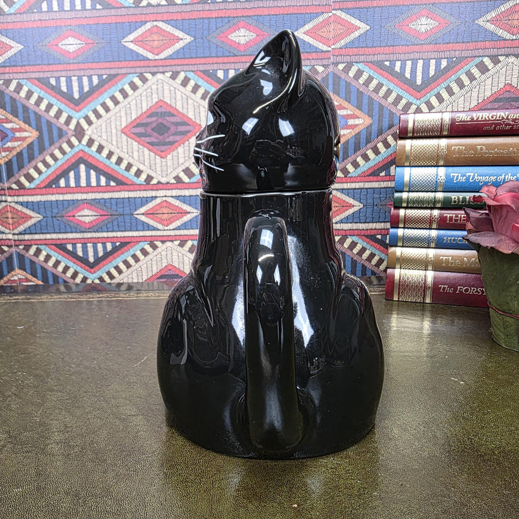 Vintage Black Cat Teapot Ceramic Figural Cat Coffee Pot Halloween Gothic Kitchen Decor Collectible