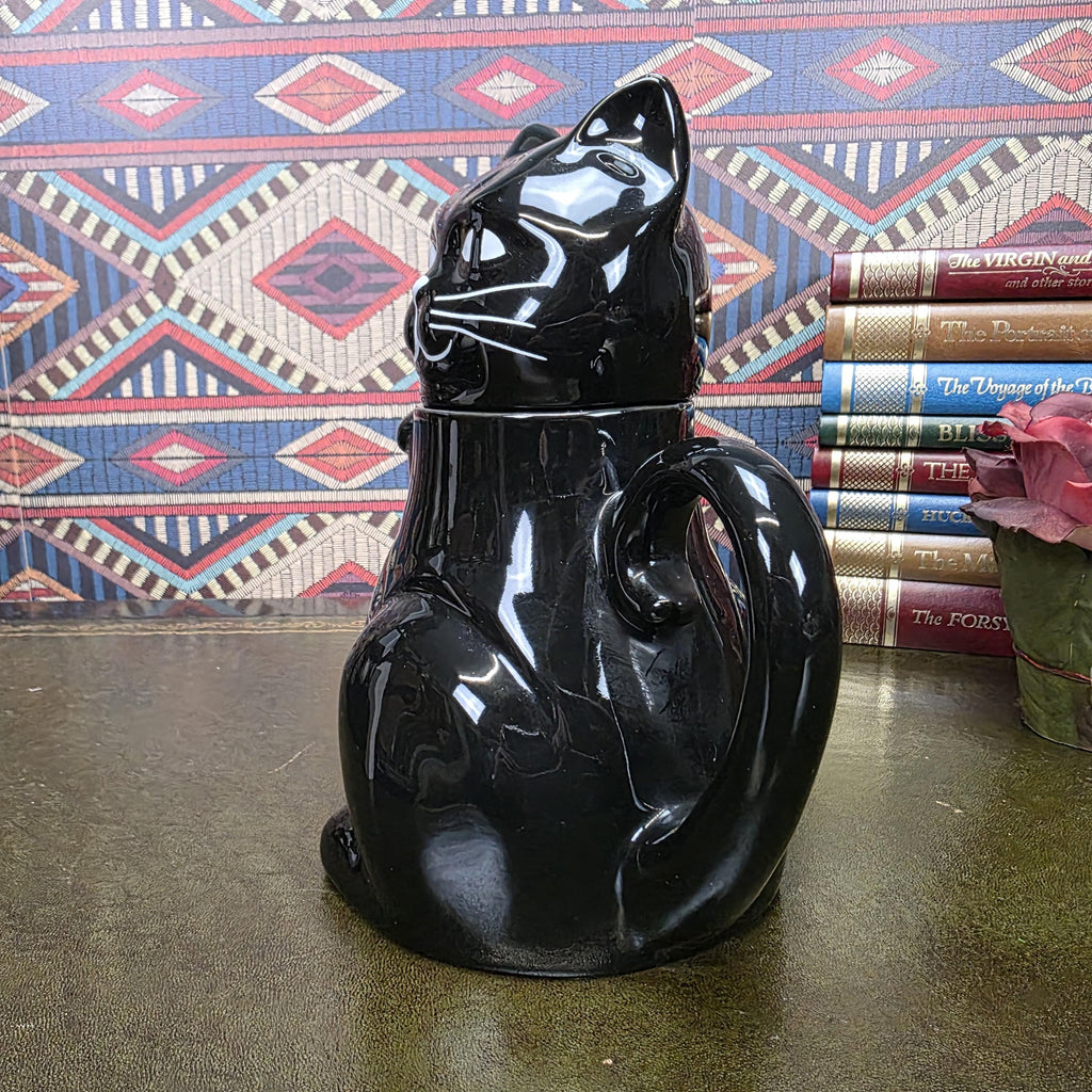 Vintage Black Cat Teapot Ceramic Figural Cat Coffee Pot Halloween Gothic Kitchen Decor Collectible