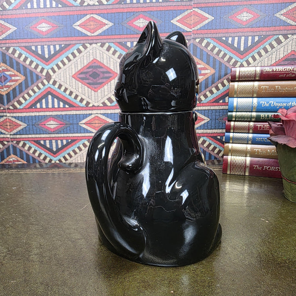 Vintage Black Cat Teapot Ceramic Figural Cat Coffee Pot Halloween Gothic Kitchen Decor Collectible