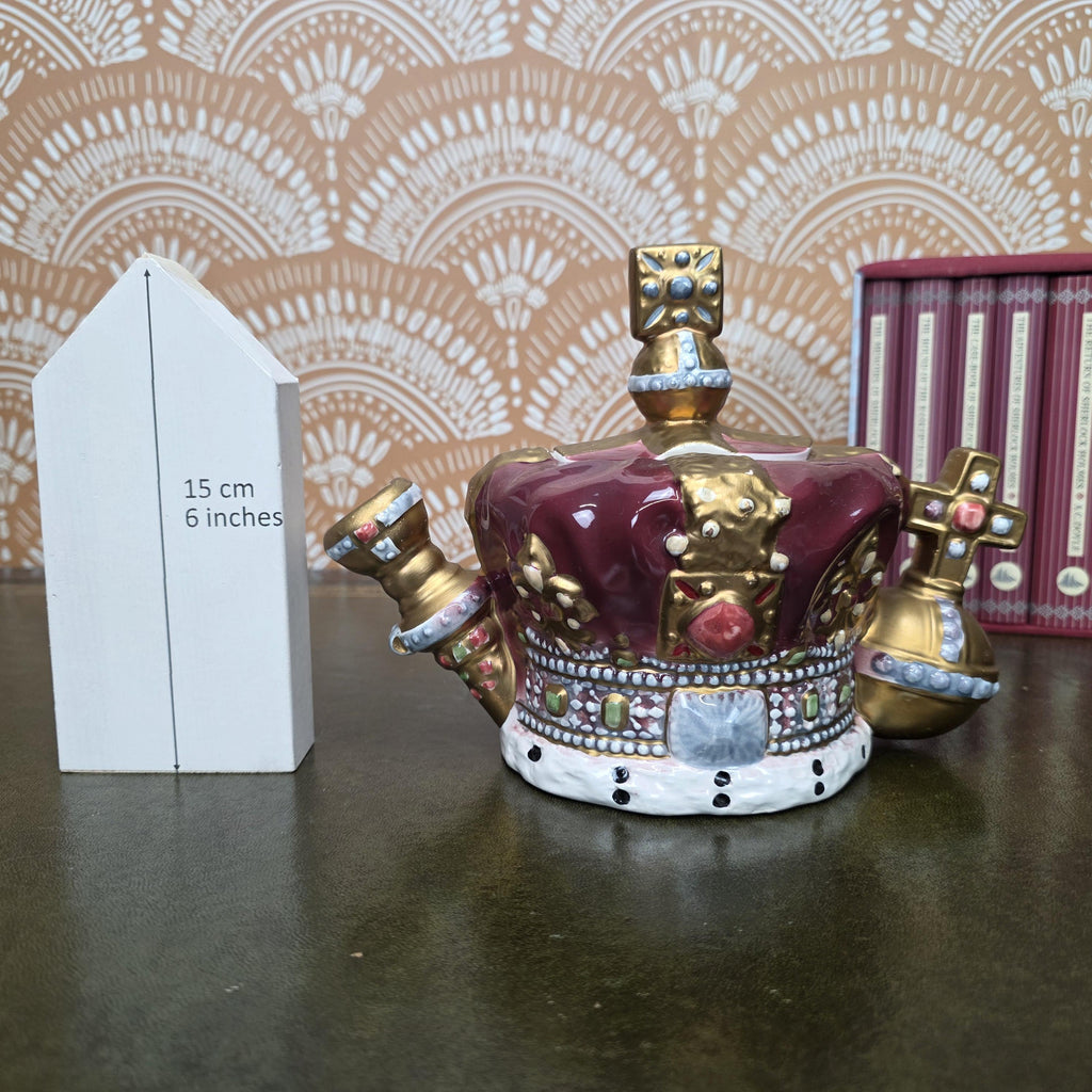 Vintage Crown Teapot Leonard Italian Ceramic Decorative Royal Design Collectors Display Mid Century