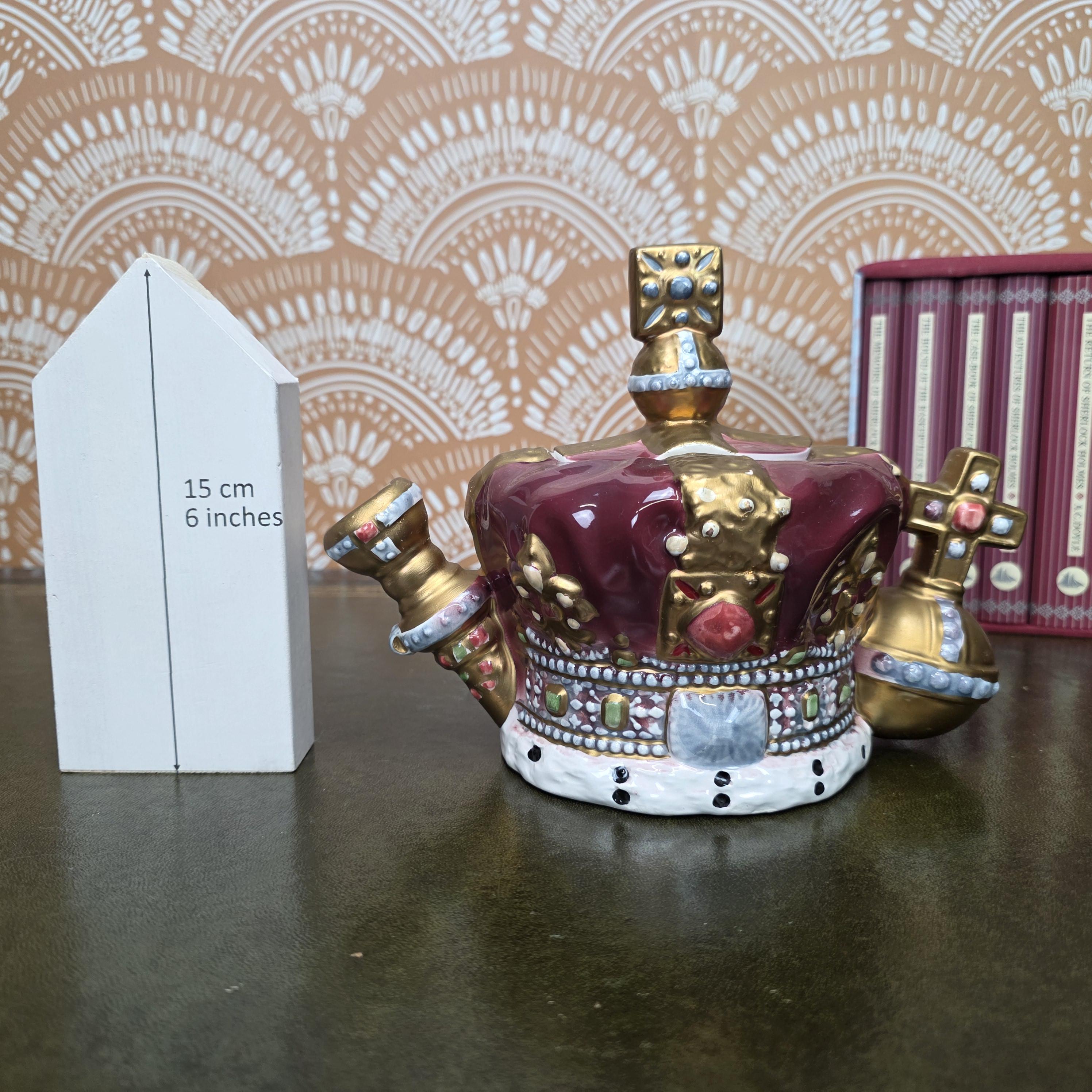 Vintage Crown Teapot Leonard Italian Ceramic Decorative Royal Design Collectors Display Mid Century