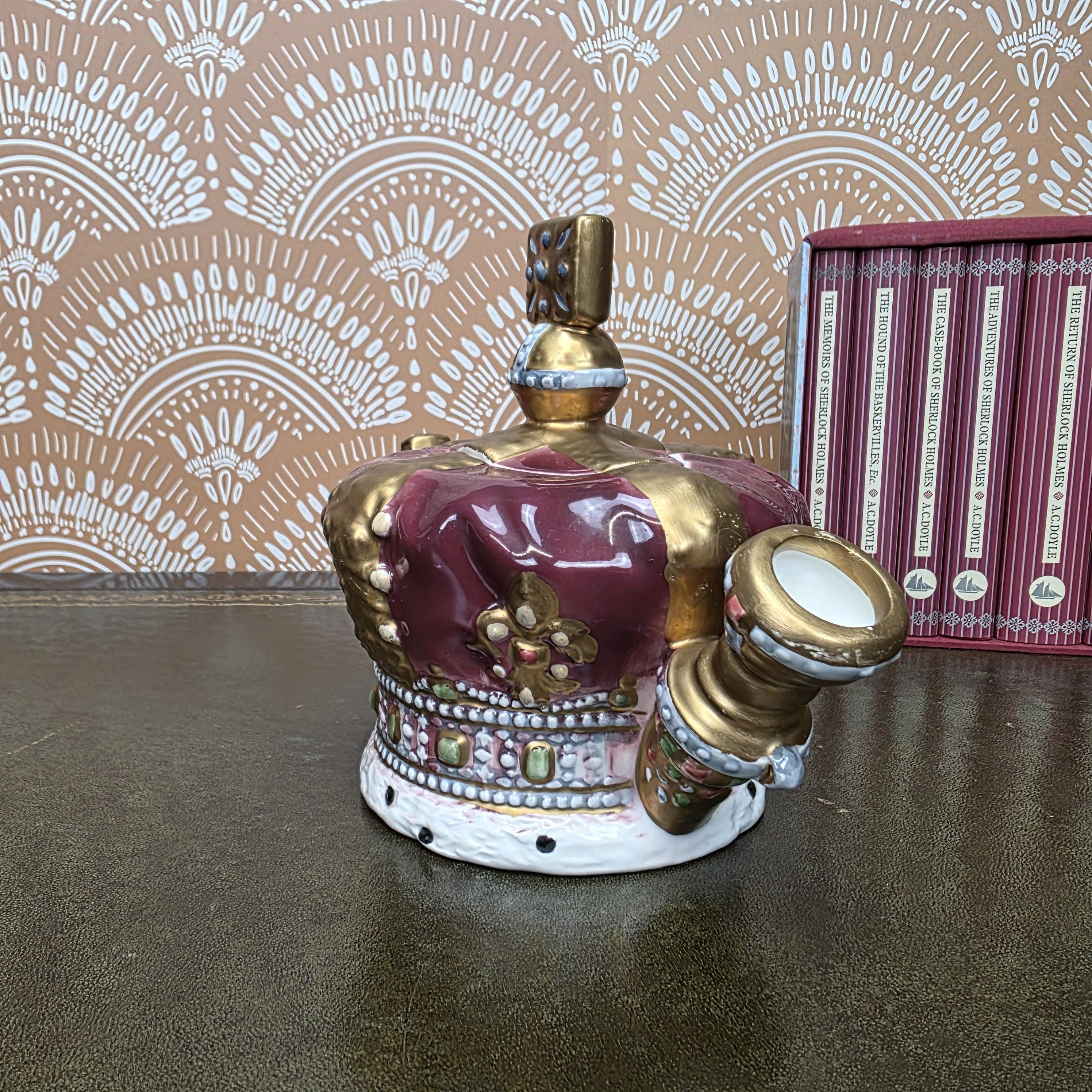 Vintage Crown Teapot Leonard Italian Ceramic Decorative Royal Design Collectors Display Mid Century