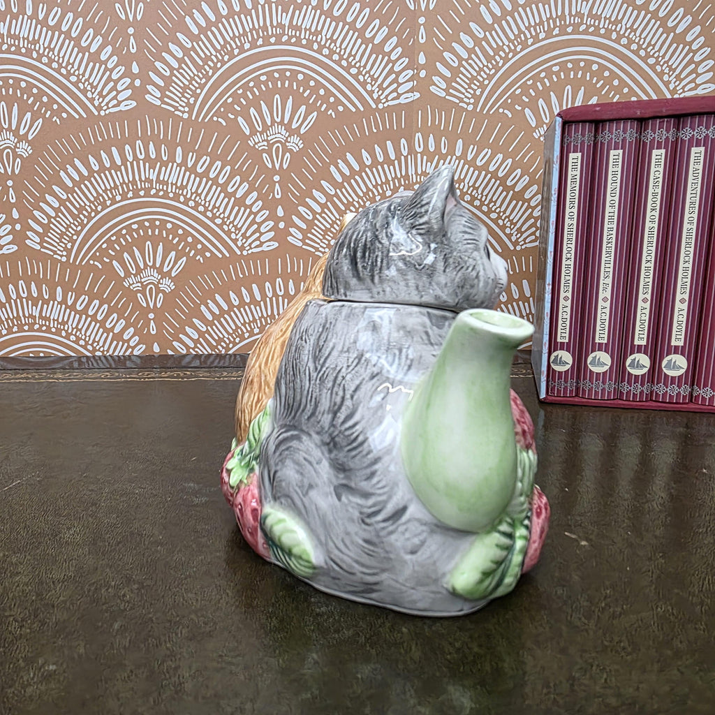 Vintage Ceramic Cat Teapot Strawberry Design Kittens Animal Cottagecore Kitchen Decor Collectible Piece