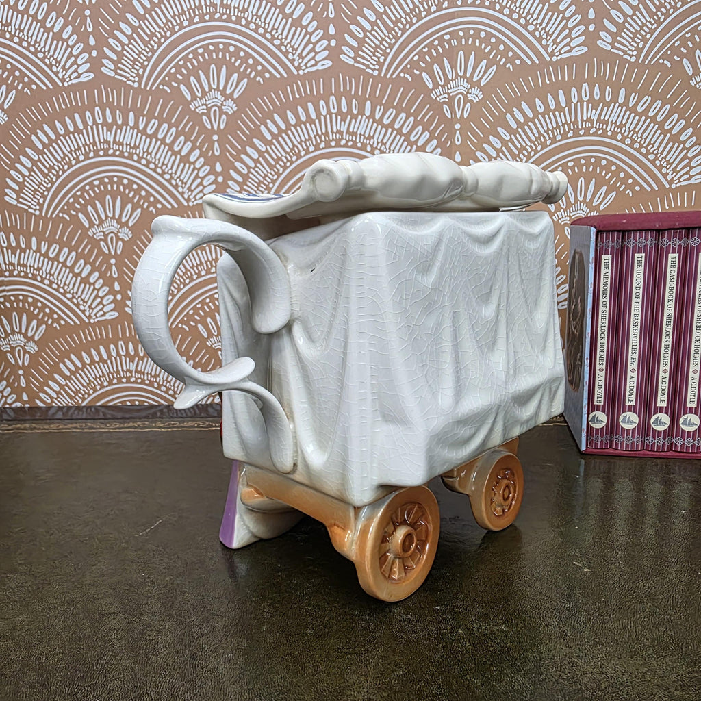 Vintage Novelty Teapot Market Stall Scene Ceramic Hand Painted Figurative Display Piece Collectible Kitchen