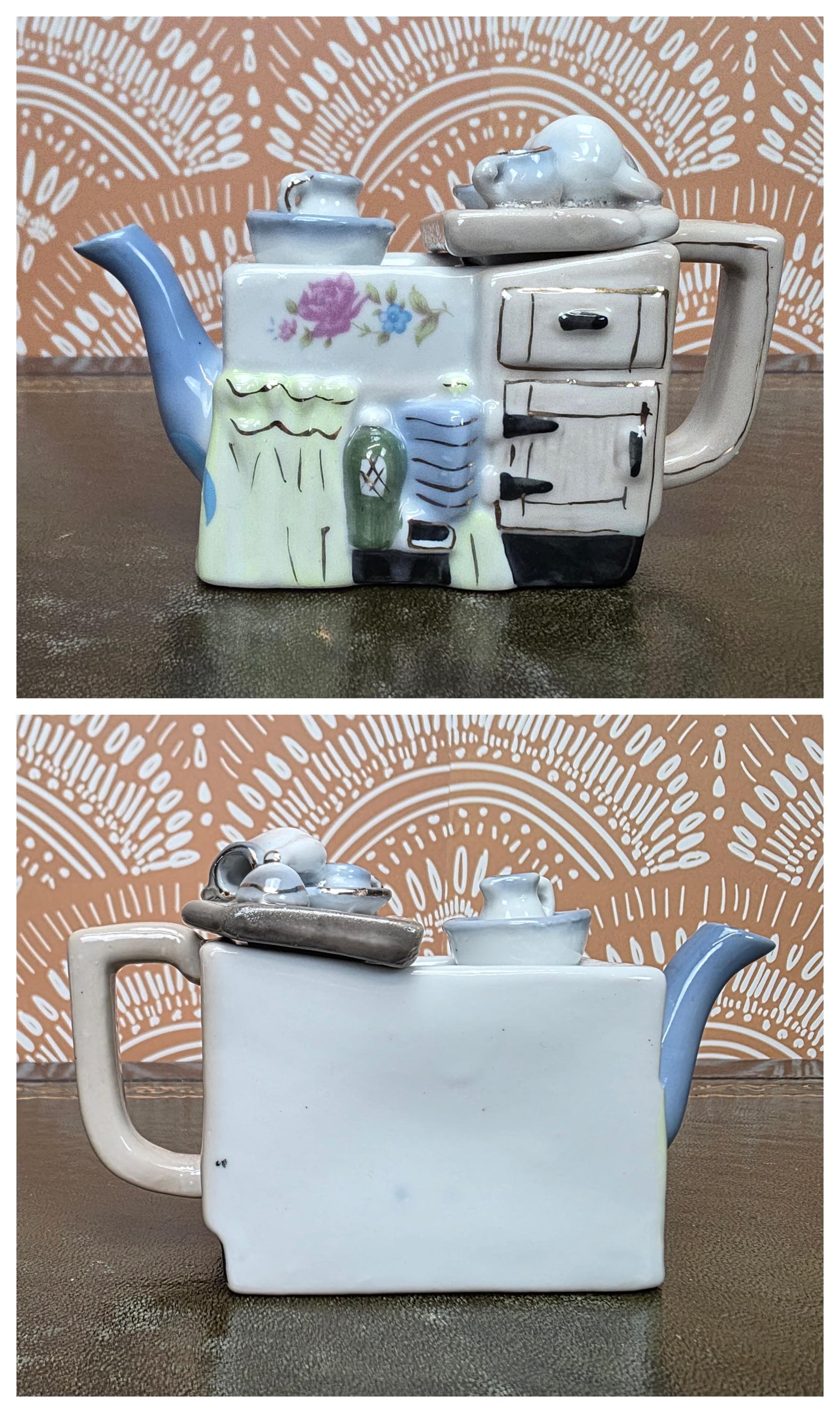 Ceramic Teapot Miniature Kitchen Design Collectors Piece Novelty Pottery Sewing Machine Cottage Corn Variants