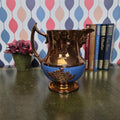 Vintage Ceramic Pitcher Bronze Glaze Relief Mask Spout Blue Band Decorative Jug Collectible Decor