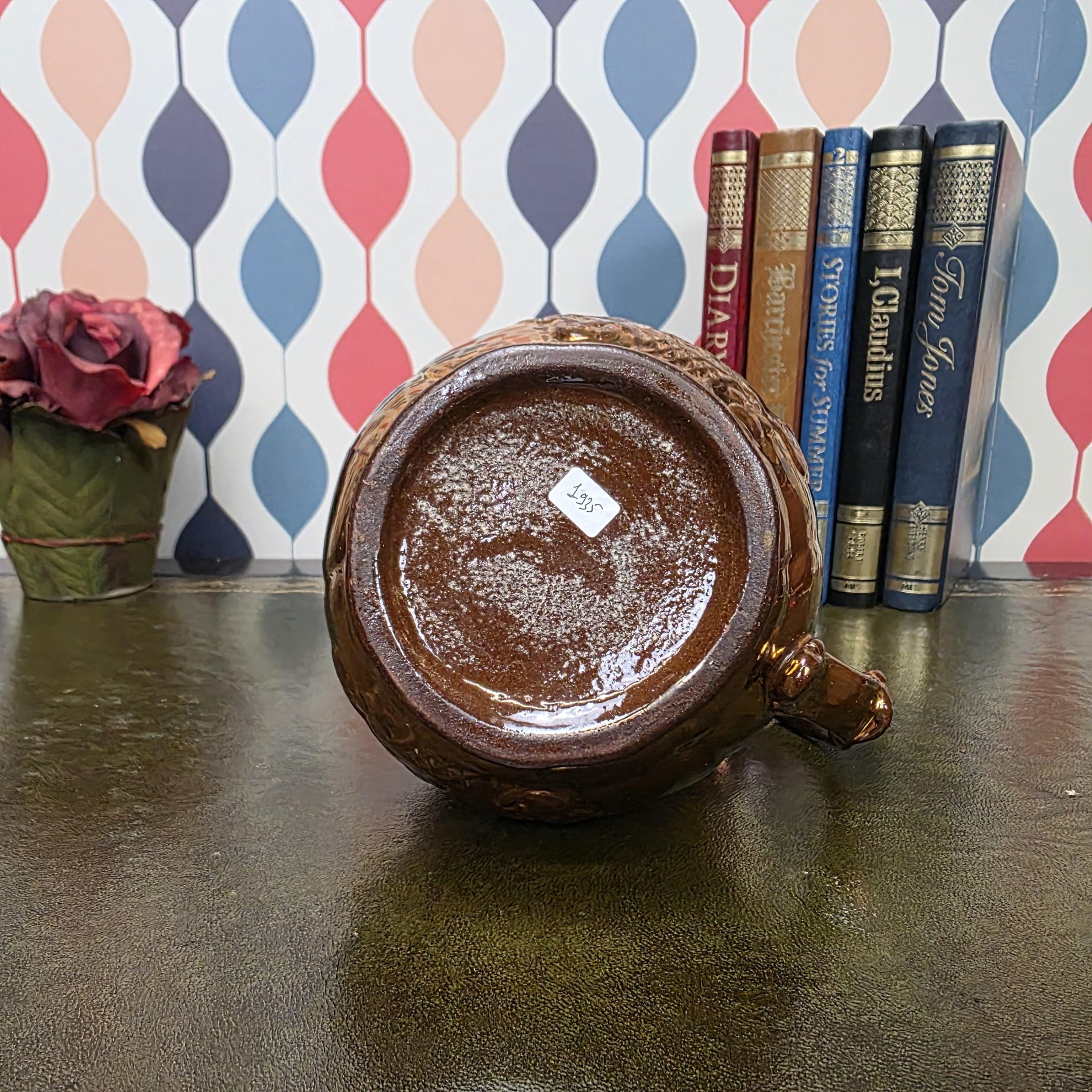 Vintage Copper Lustre Pitcher Embossed Floral Ceramic Jug Antique Style Decorative Collectible Rustic Farmhouse
