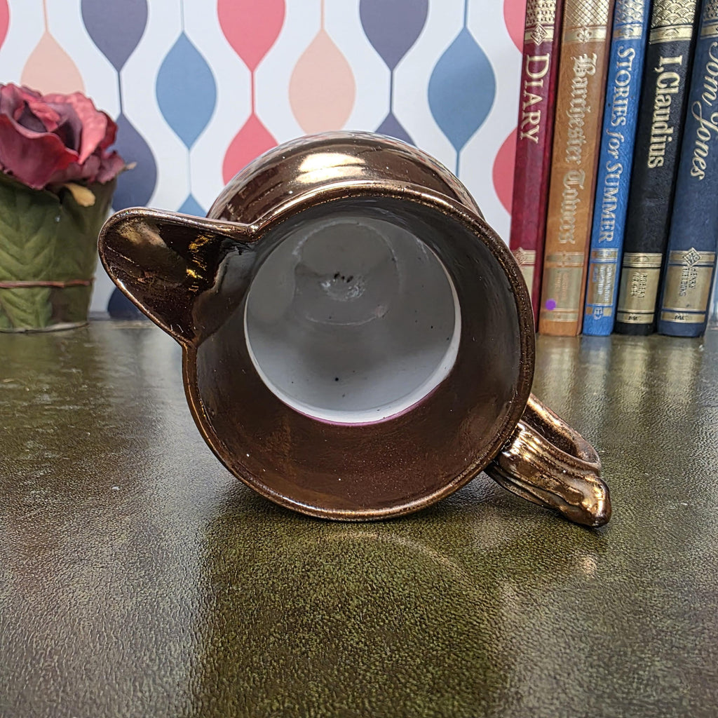 Allertons London England Copper Lustre Jug Vintage Ceramic Creamer Pitcher Brown Lustreware Floral Band