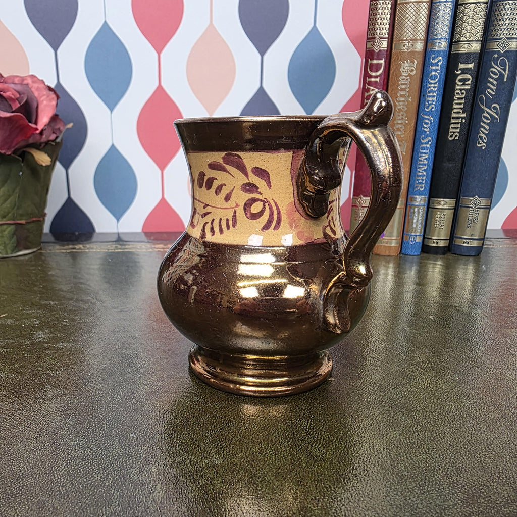 Allertons London England Copper Lustre Jug Vintage Ceramic Creamer Pitcher Brown Lustreware Floral Band