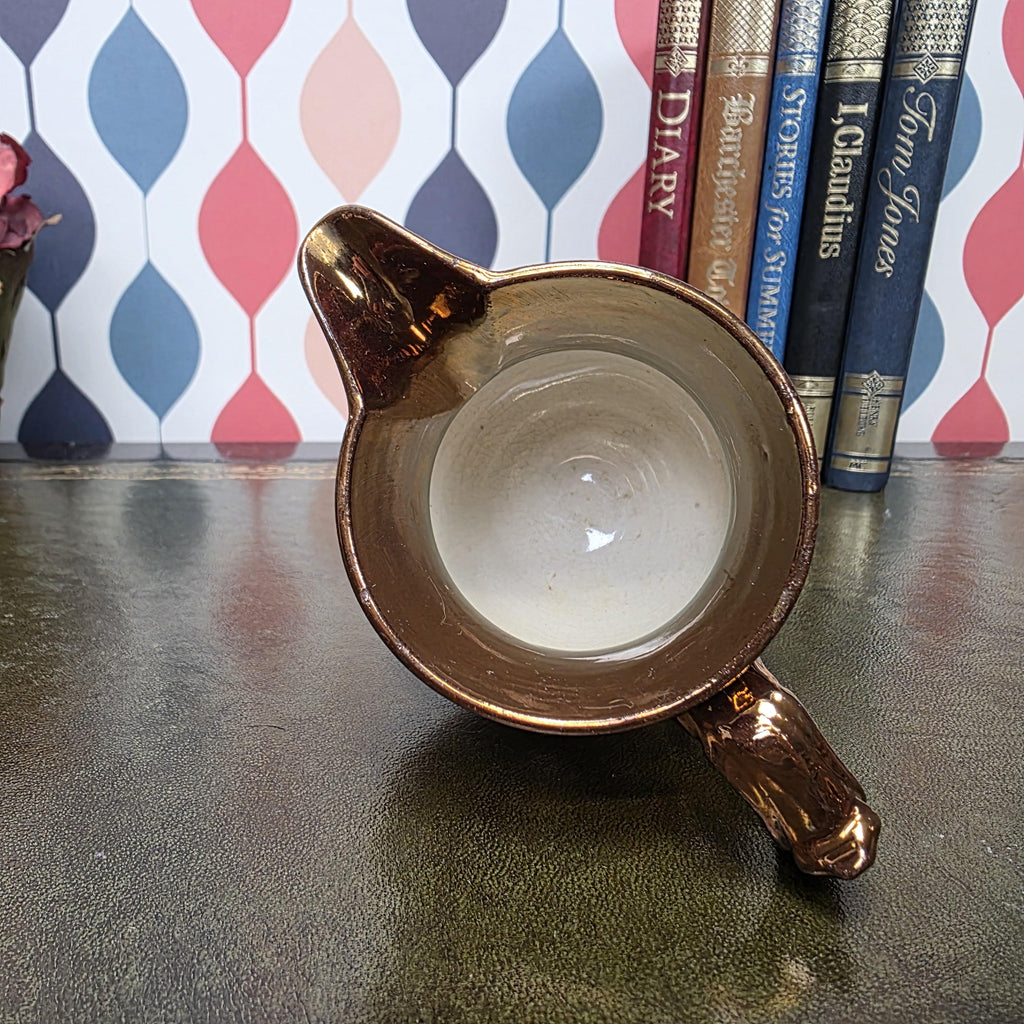 Vintage Copper Lustre Jug Ceramic Creamer Pitcher Brown Lustreware Floral Pattern English Style Cottage