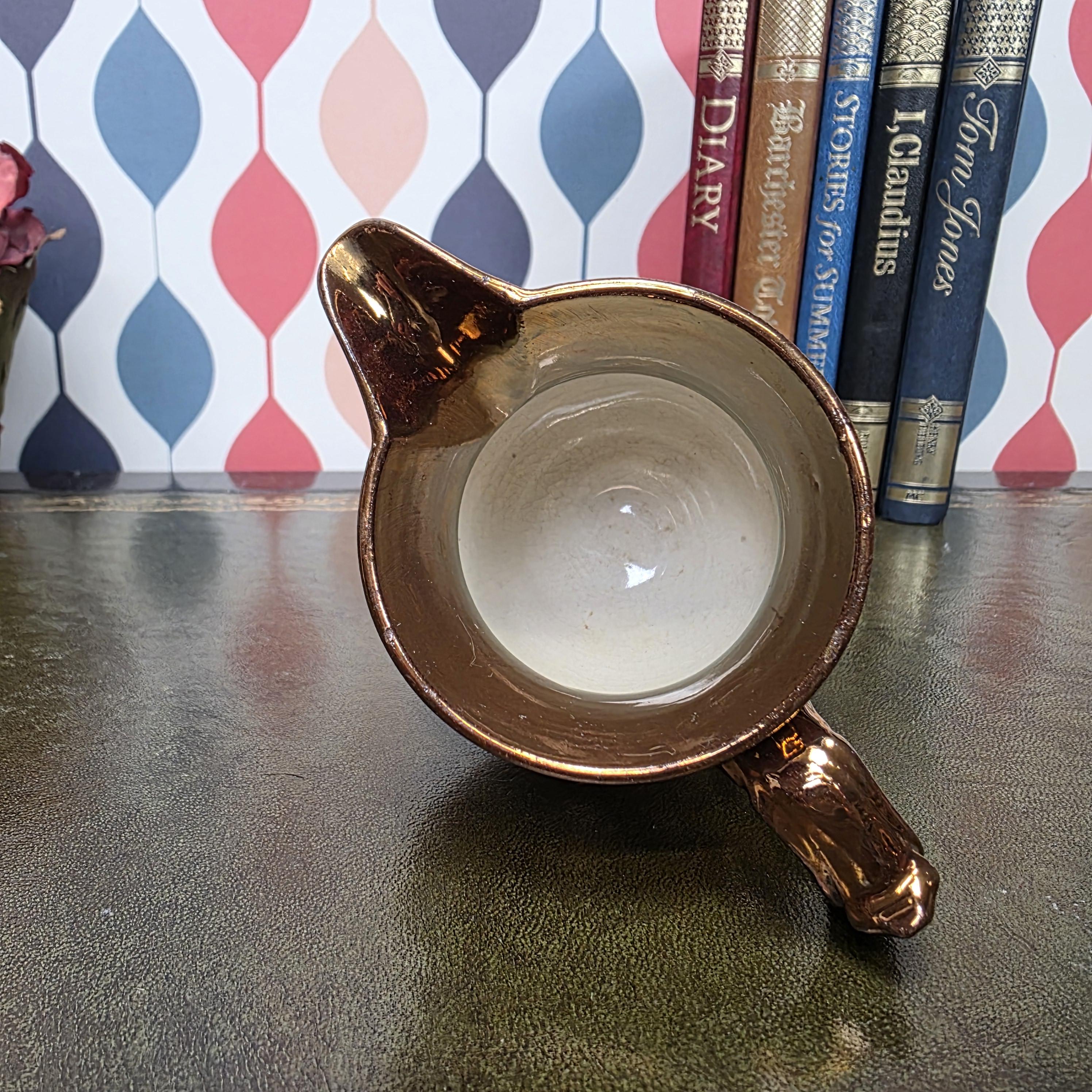 Vintage Copper Lustre Jug Ceramic Creamer Pitcher Brown Lustreware Floral Pattern English Style Cottage