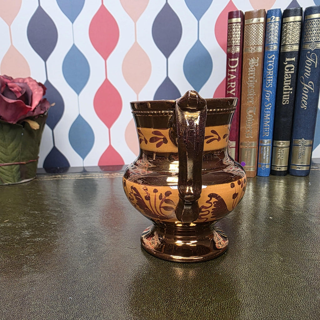 Vintage Copper Lustre Jug Ceramic Creamer Pitcher Brown Lustreware Floral Pattern English Style Cottage