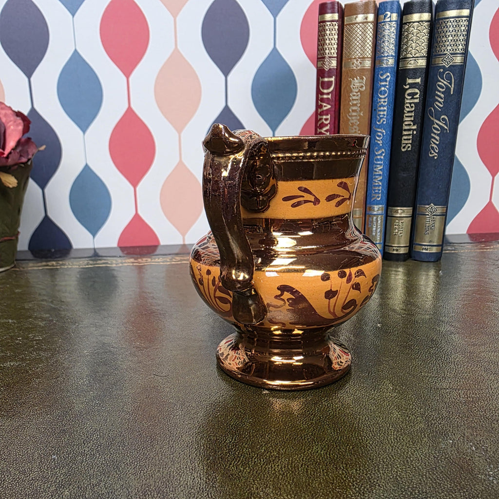 Vintage Copper Lustre Jug Ceramic Creamer Pitcher Brown Lustreware Floral Pattern English Style Cottage