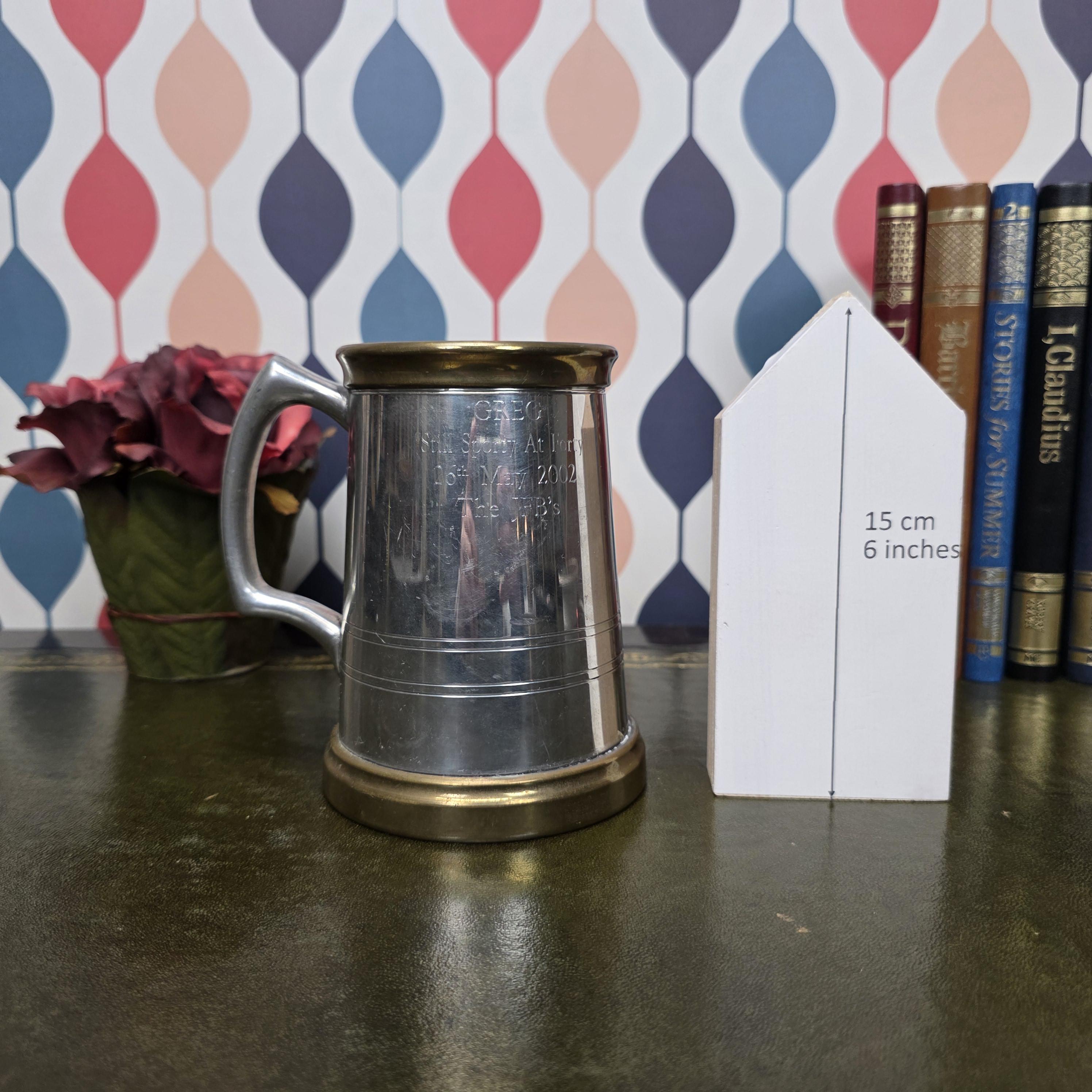 Vintage English Pewter Tankard Mug Engraved Still Sporty At Forty 2002 Gift Barware Collectible