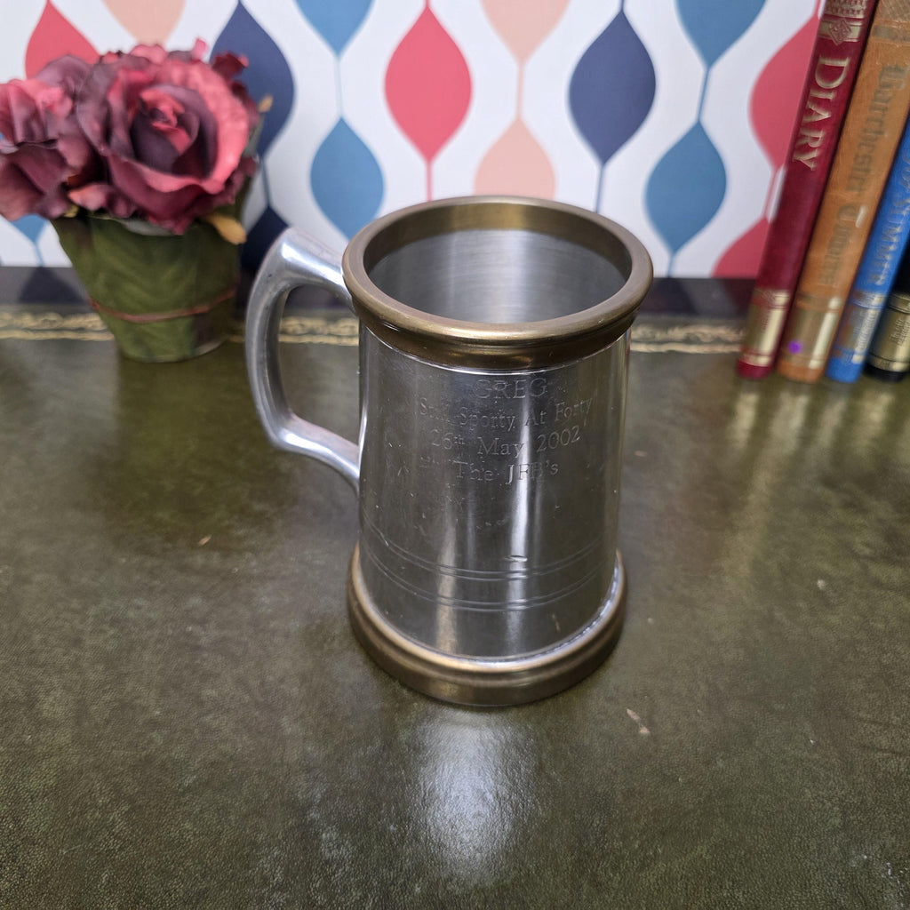 Vintage English Pewter Tankard Mug Engraved Still Sporty At Forty 2002 Gift Barware Collectible