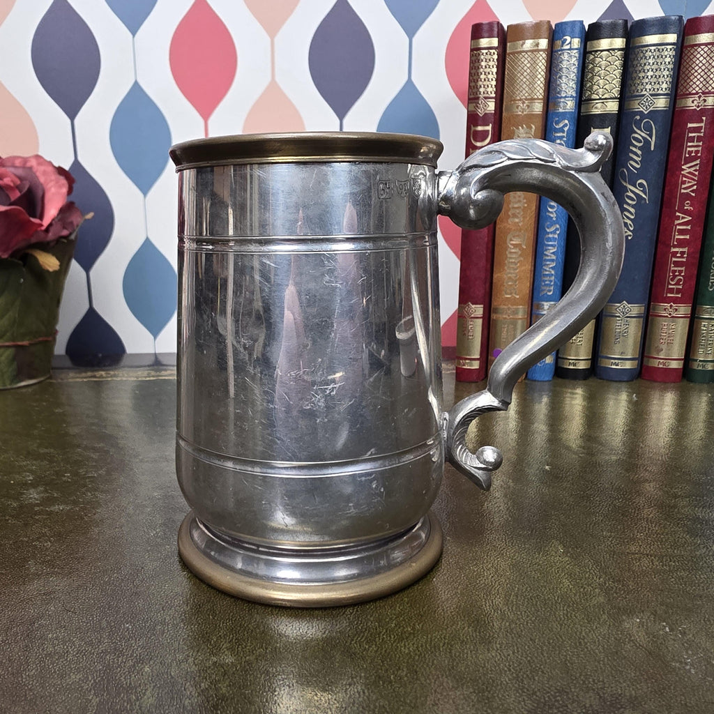 Vintage Engraved Pewter Tankard Mug Ornate Handle Greg Thank You Gift 1995 Barware Collectible