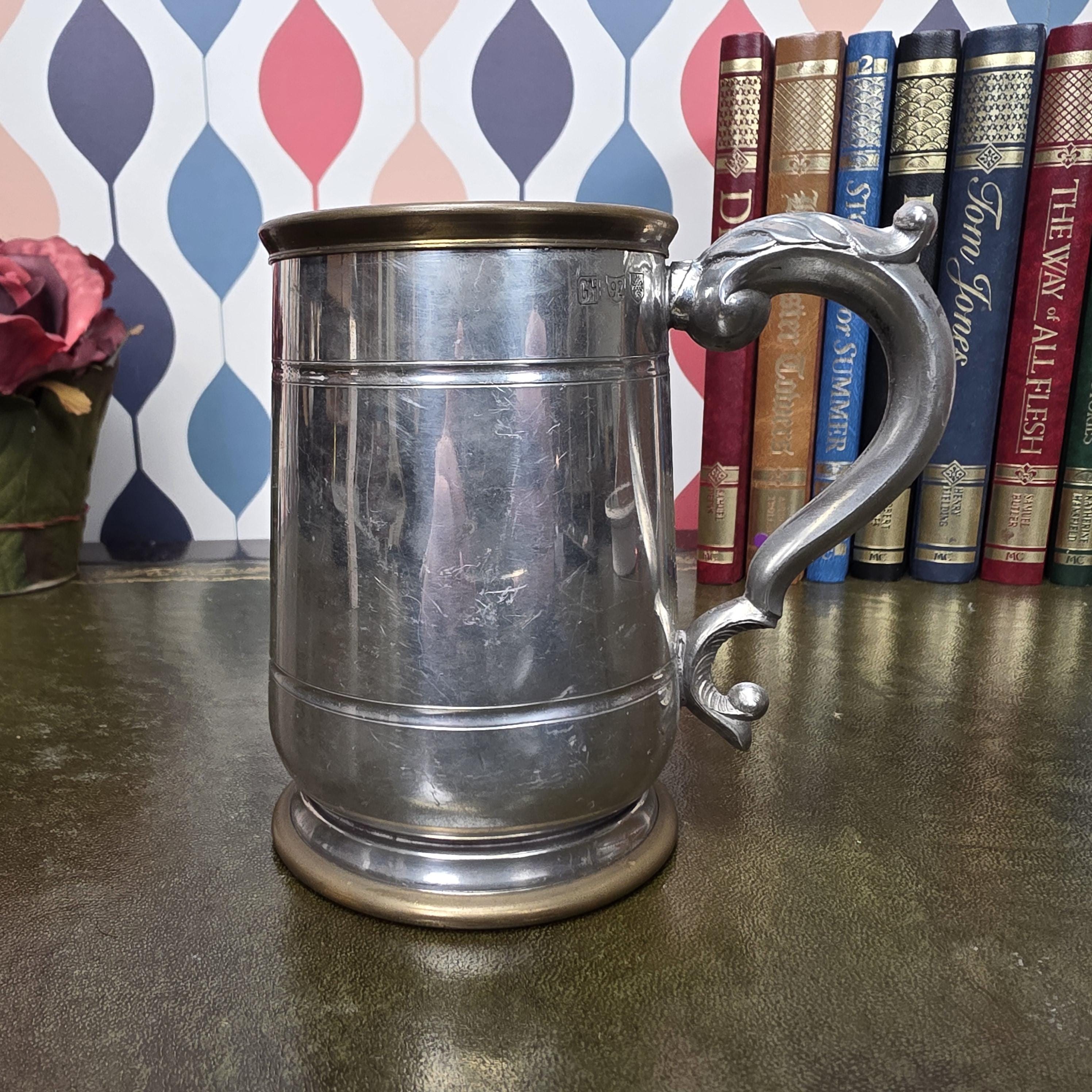Vintage Engraved Pewter Tankard Mug Ornate Handle Greg Thank You Gift 1995 Barware Collectible