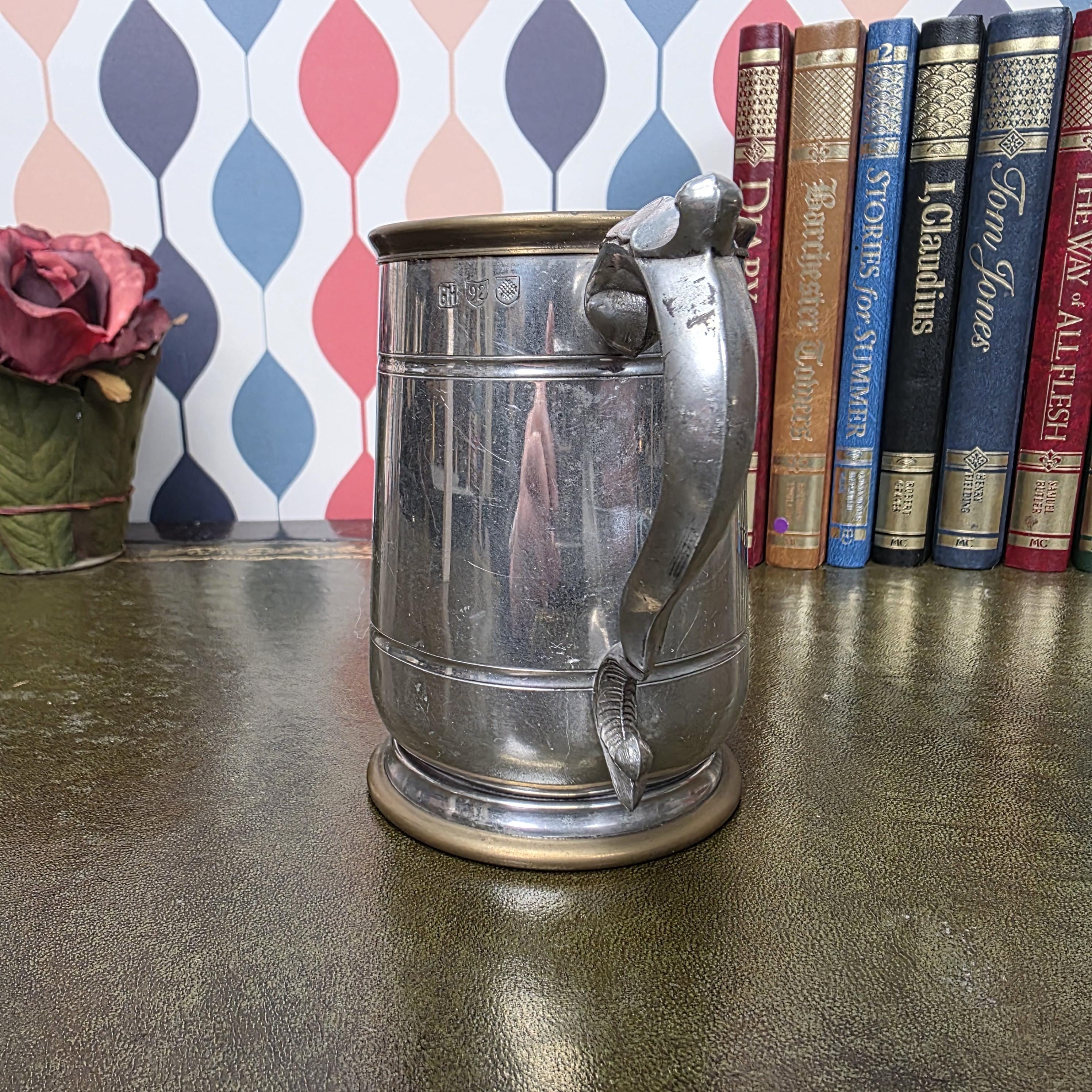 Vintage Engraved Pewter Tankard Mug Ornate Handle Greg Thank You Gift 1995 Barware Collectible