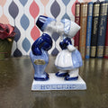 Vintage Delft Blue Kissing Couple Figurine Holland Volendam Hand Painted Dutch Ceramic Statue
