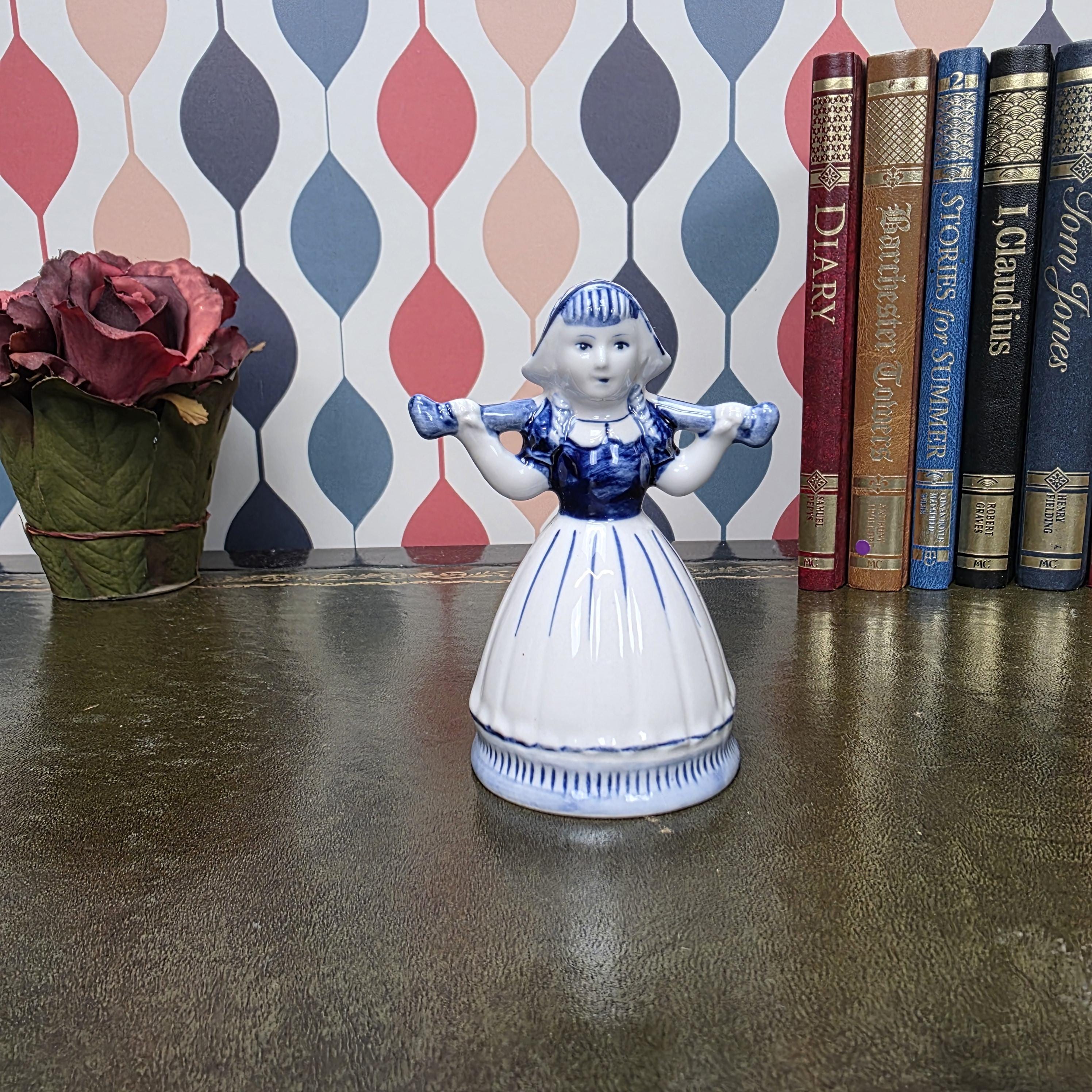 Vintage Delft Blue Dutch Girl Figurine Hand Painted Ceramic Holland Blue White Collectible Decor