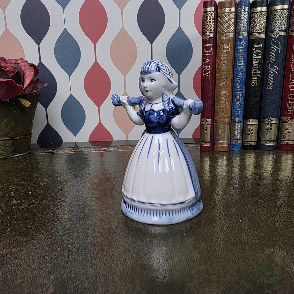 Vintage Delft Blue Dutch Girl Figurine Hand Painted Ceramic Holland Blue White Collectible Decor
