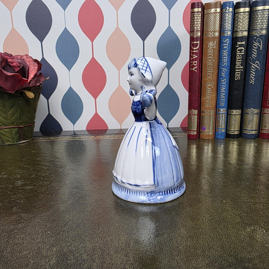 Vintage Delft Blue Dutch Girl Figurine Hand Painted Ceramic Holland Blue White Collectible Decor