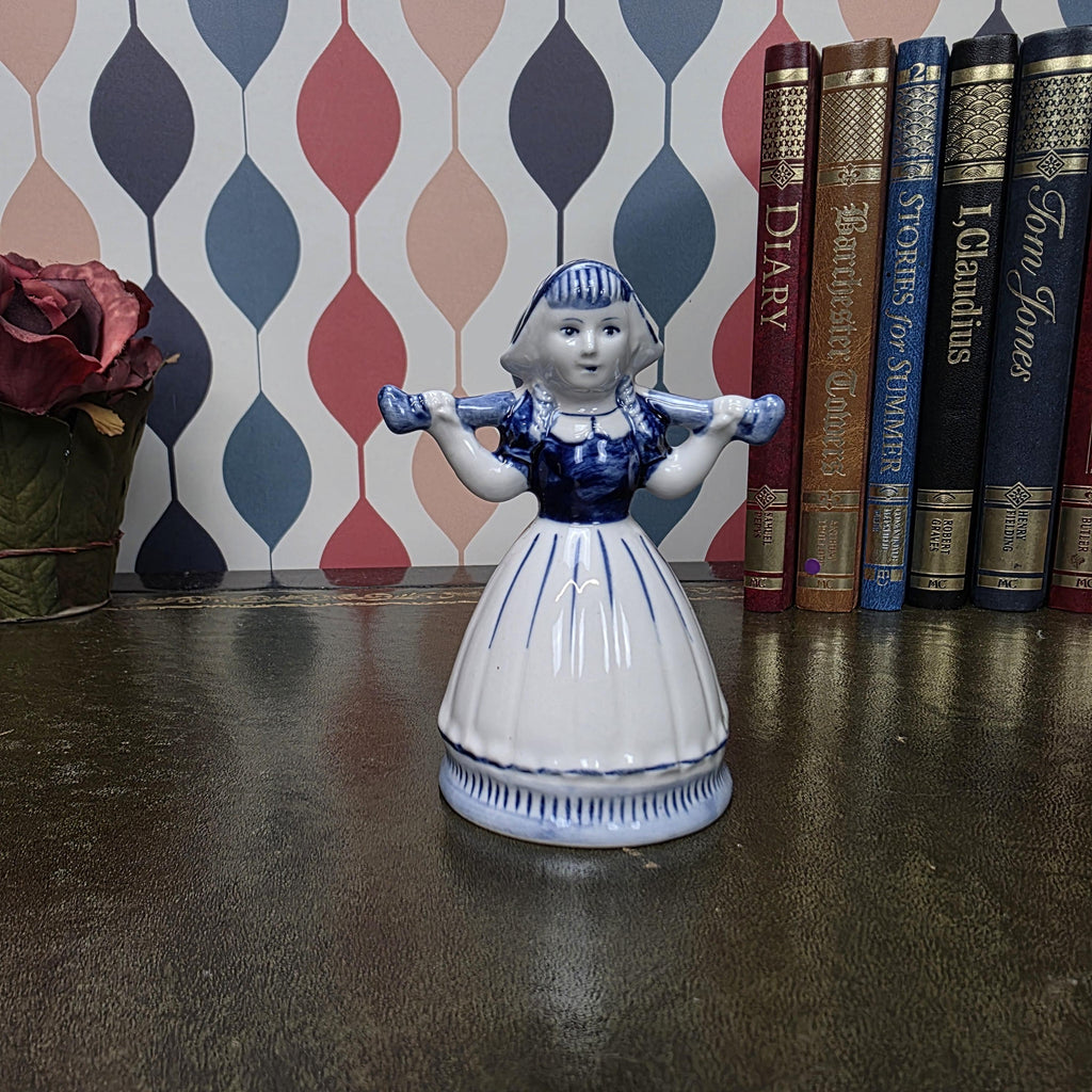 Vintage Delft Blue Dutch Girl Figurine Hand Painted Ceramic Holland Blue White Collectible Decor