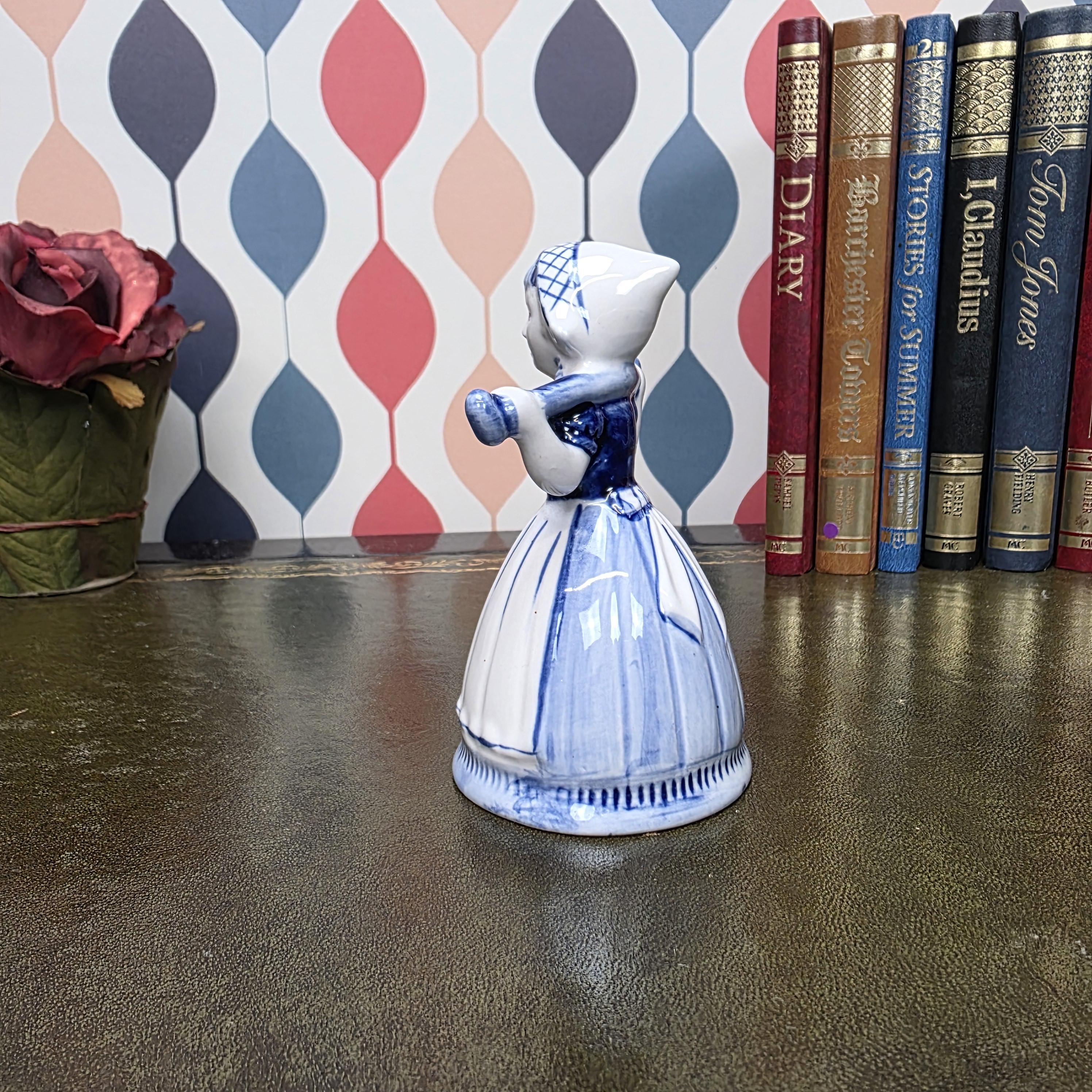 Vintage Delft Blue Dutch Girl Figurine Hand Painted Ceramic Holland Blue White Collectible Decor