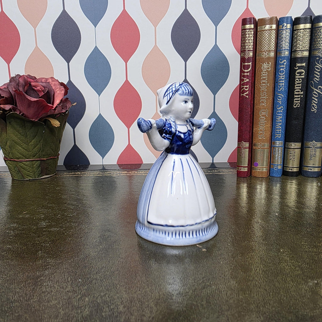 Vintage Delft Blue Dutch Girl Figurine Hand Painted Ceramic Holland Blue White Collectible Decor
