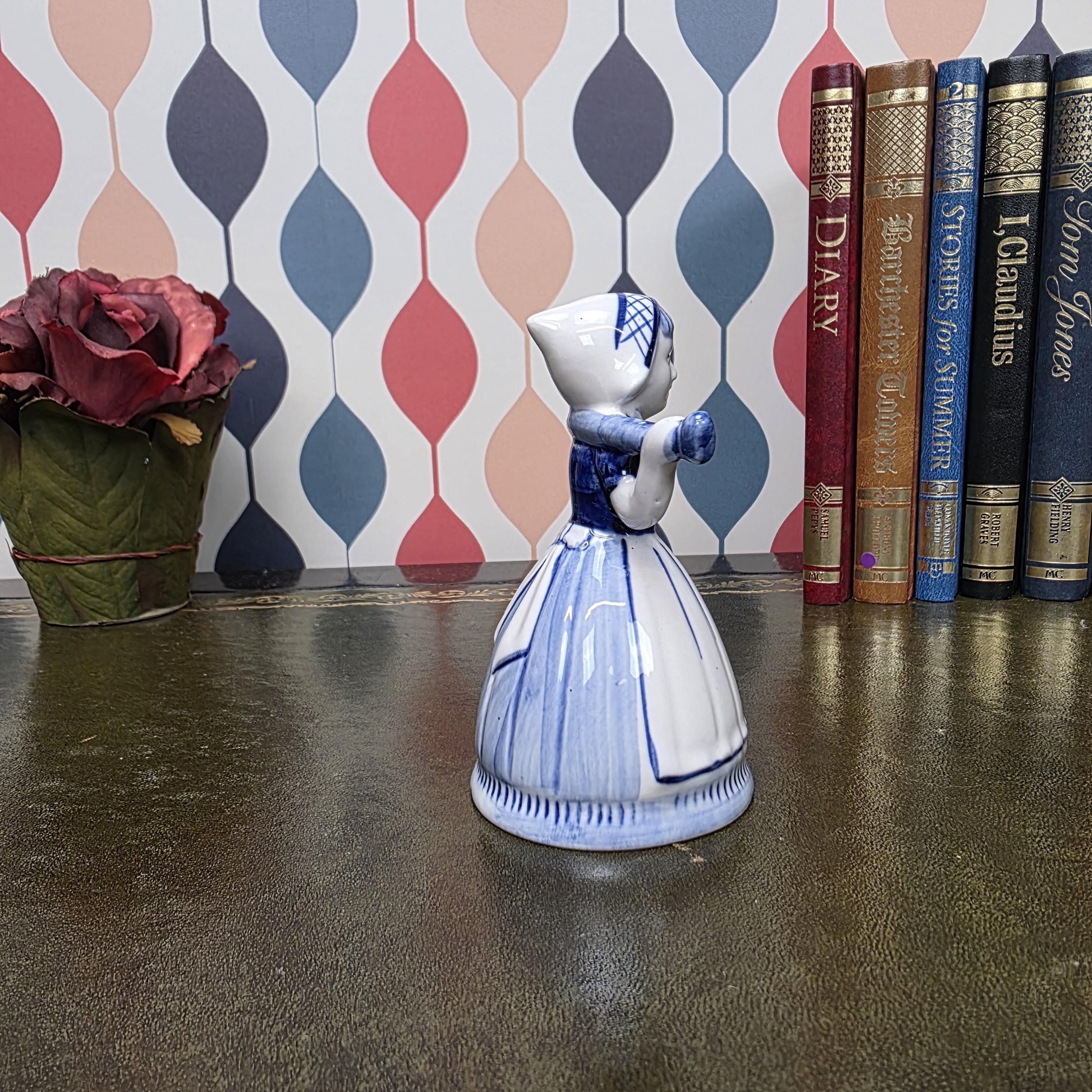 Vintage Delft Blue Dutch Girl Figurine Hand Painted Ceramic Holland Blue White Collectible Decor