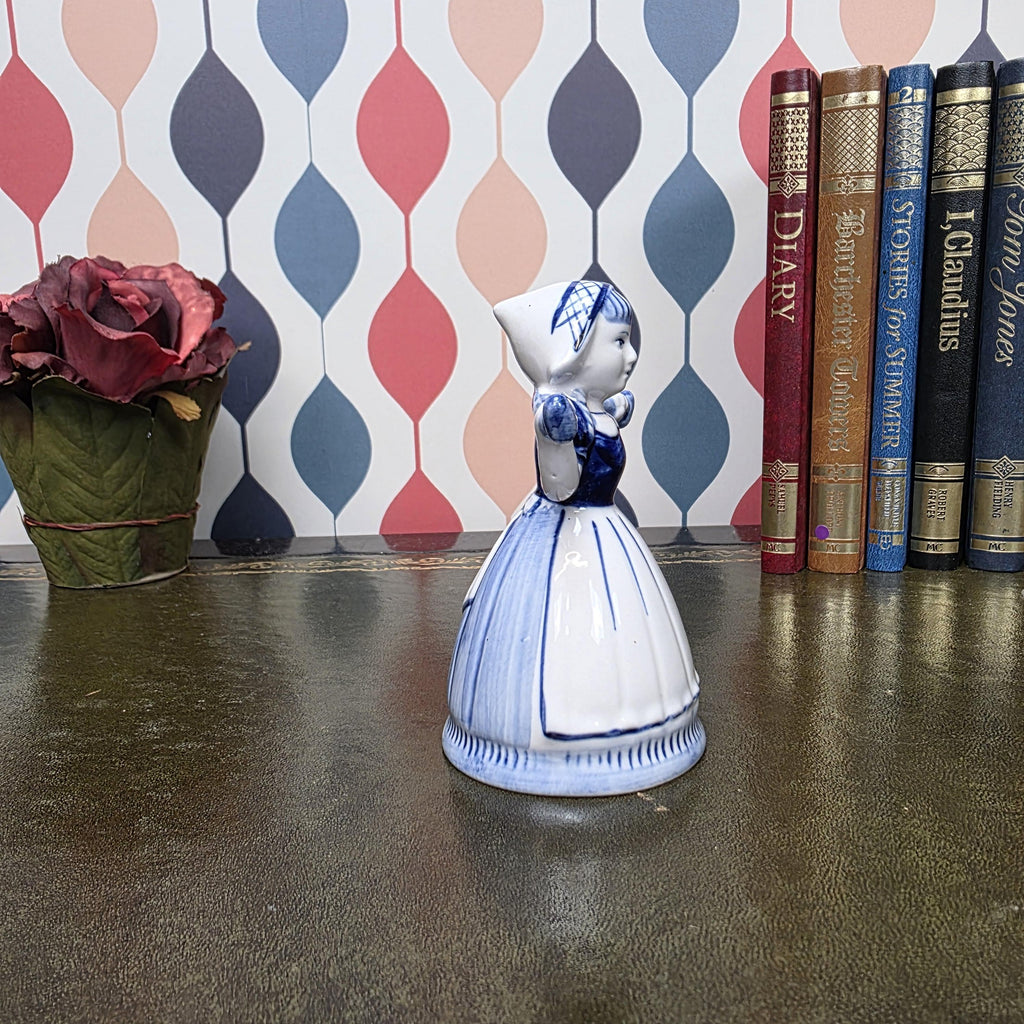 Vintage Delft Blue Dutch Girl Figurine Hand Painted Ceramic Holland Blue White Collectible Decor