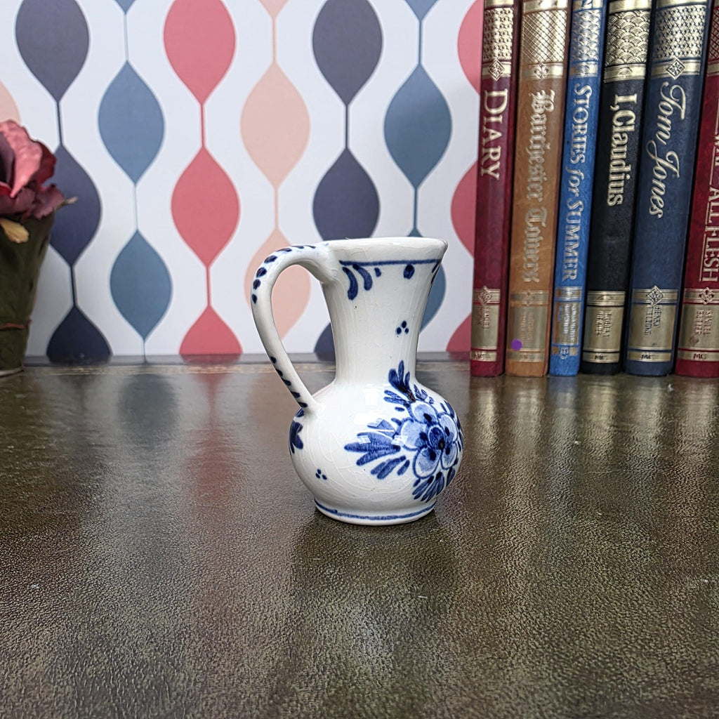 Vintage Delft Blue Mini Pitcher Hand Painted Small Ceramic Jug Holland Miniature Creamer Vase