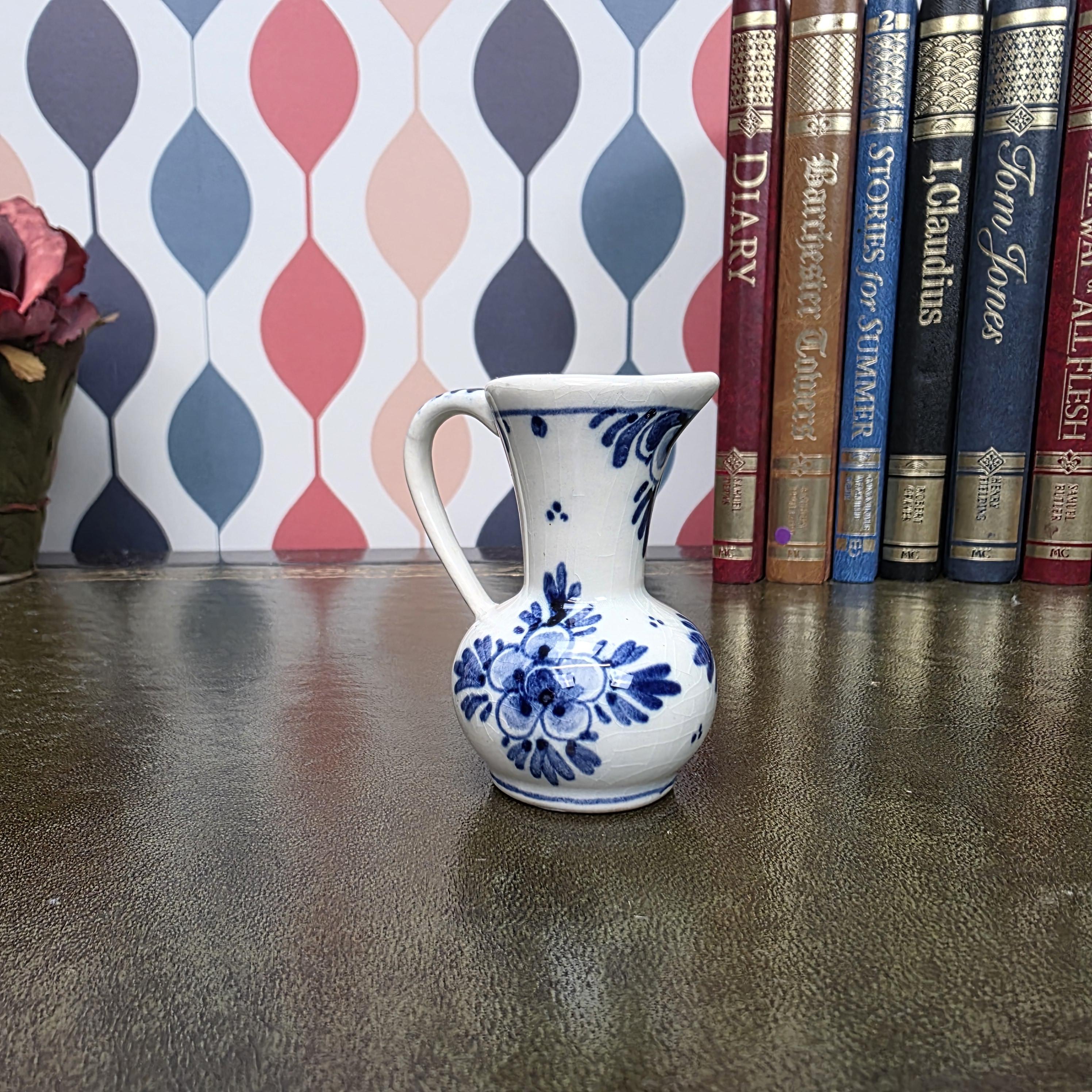 Vintage Delft Blue Mini Pitcher Hand Painted Small Ceramic Jug Holland Miniature Creamer Vase