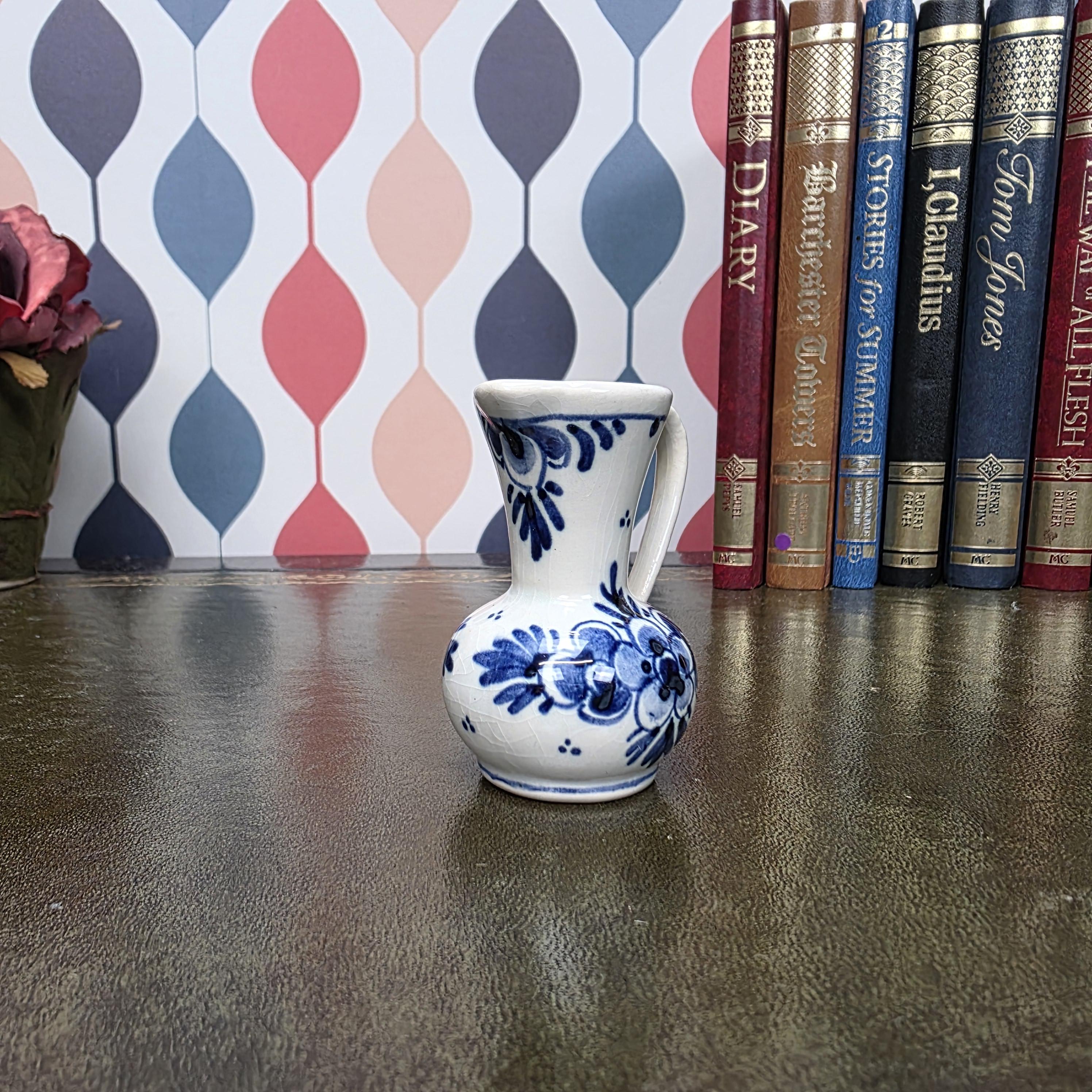 Vintage Delft Blue Mini Pitcher Hand Painted Small Ceramic Jug Holland Miniature Creamer Vase