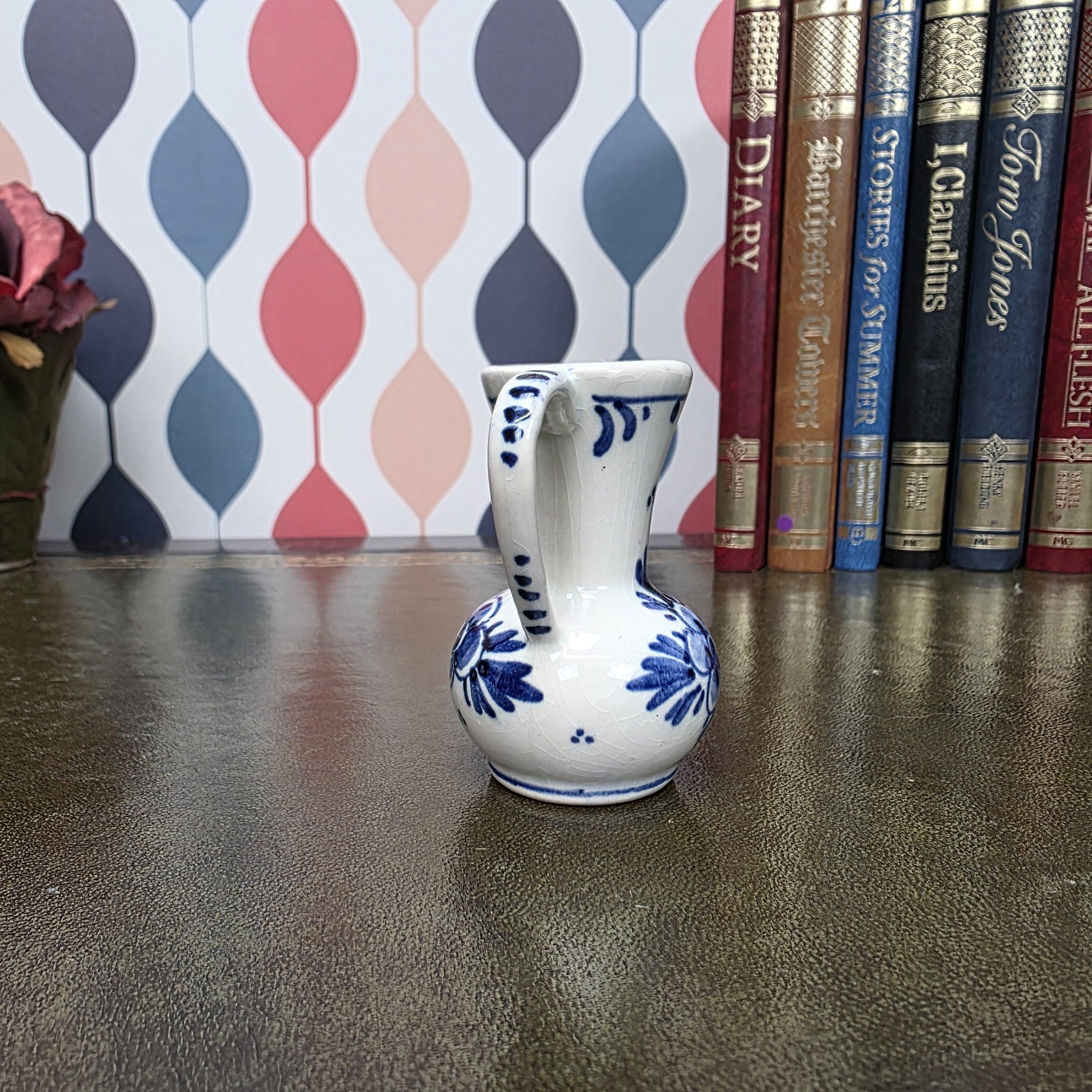 Vintage Delft Blue Mini Pitcher Hand Painted Small Ceramic Jug Holland Miniature Creamer Vase