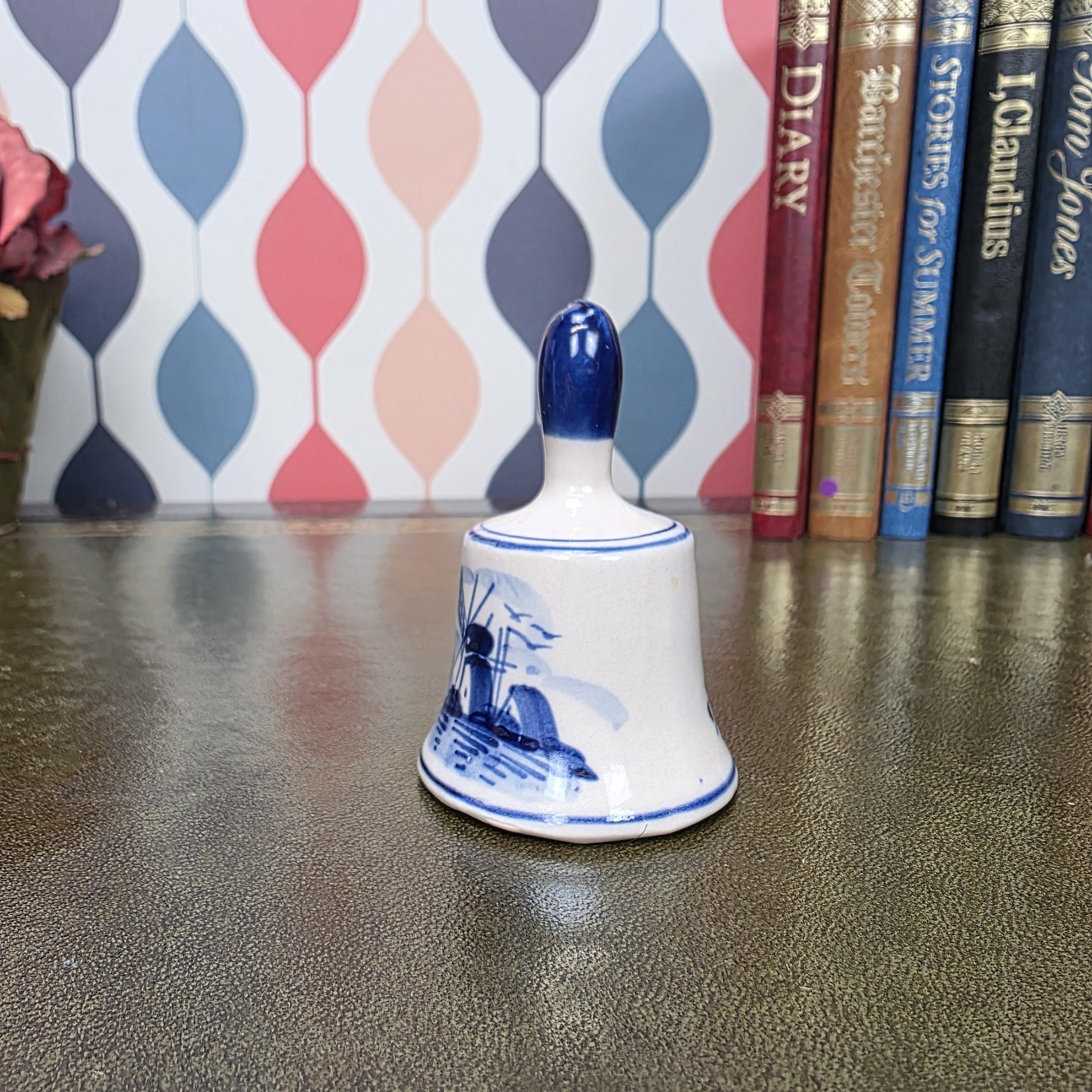 Vintage Delft Blue Bell Hand Painted Ceramic Mini Bell Holland Souvenir Windmill Decor Collectible