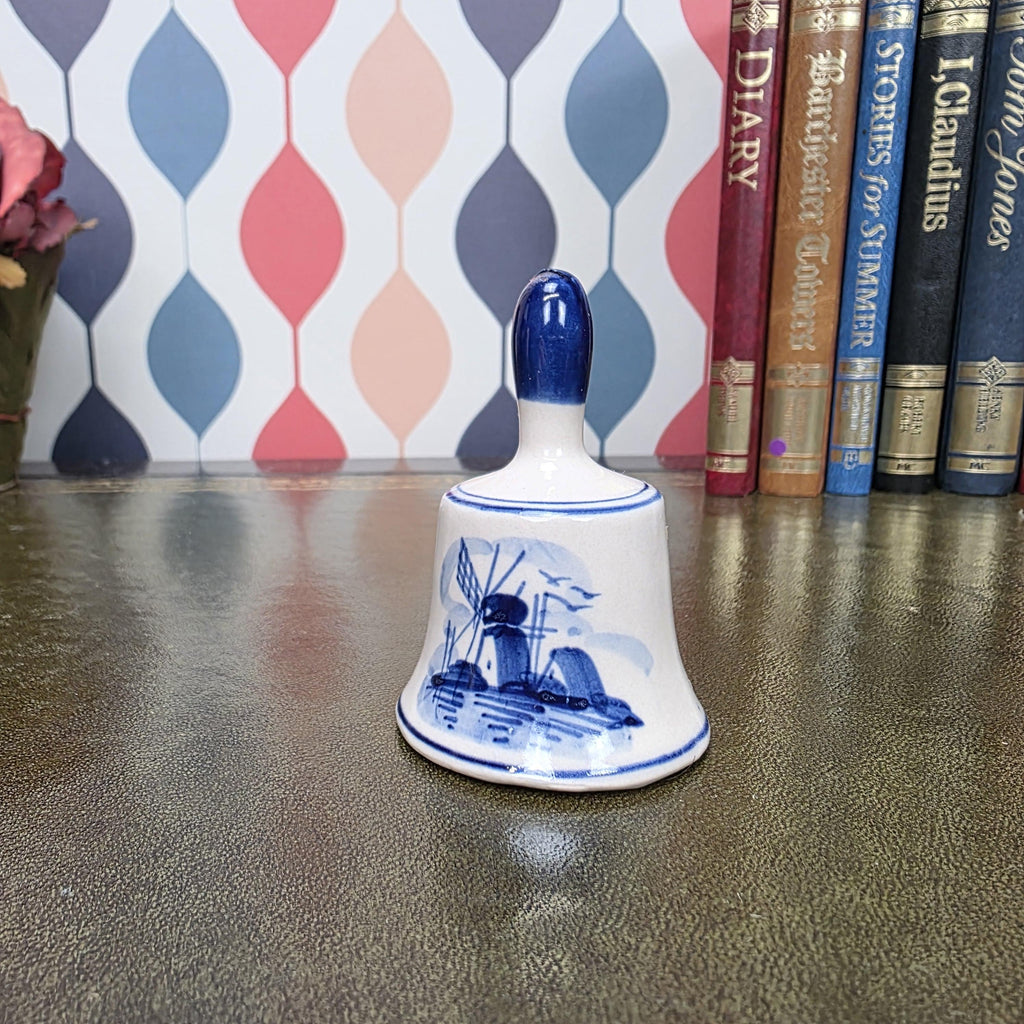 Vintage Delft Blue Bell Hand Painted Ceramic Mini Bell Holland Souvenir Windmill Decor Collectible
