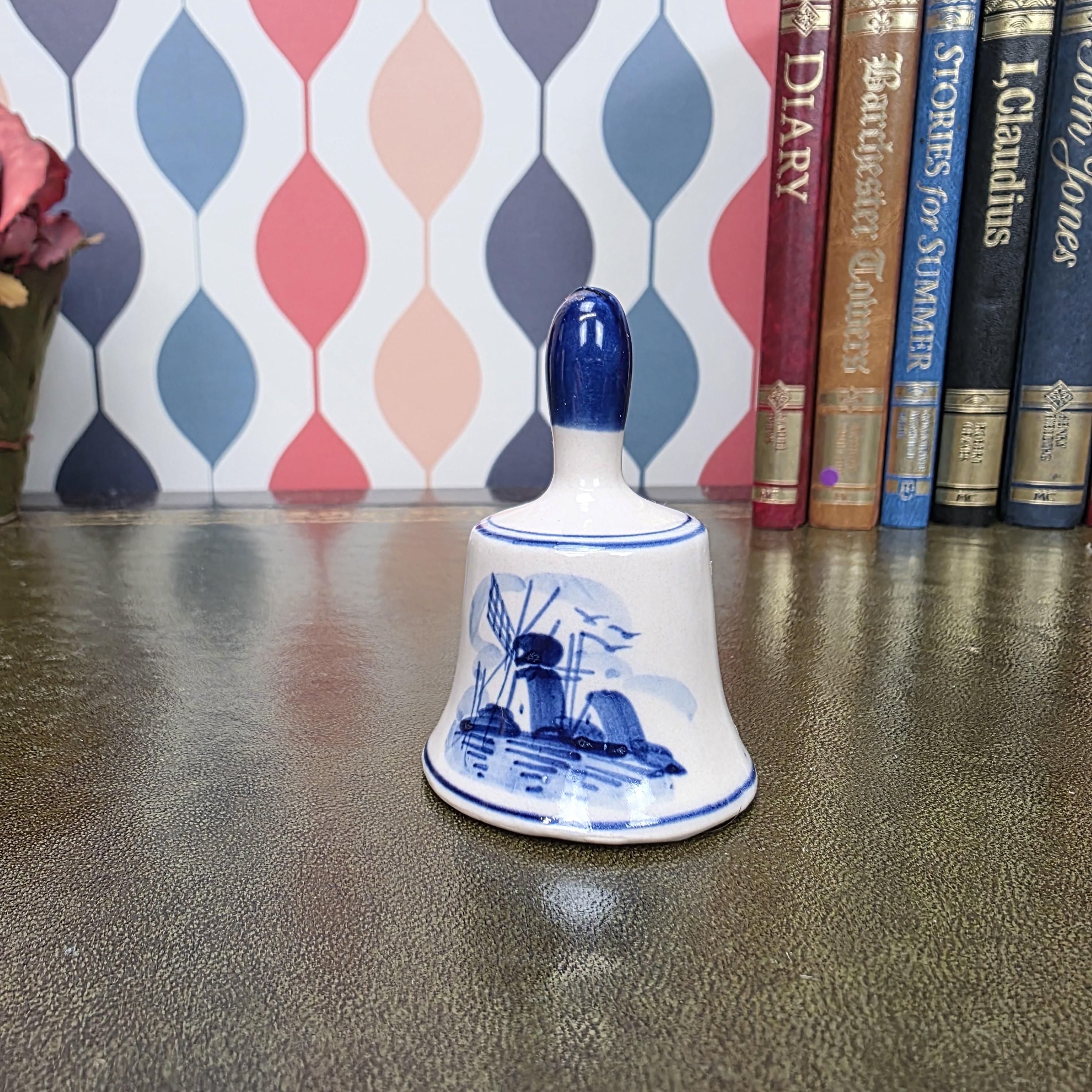 Vintage Delft Blue Bell Hand Painted Ceramic Mini Bell Holland Souvenir Windmill Decor Collectible
