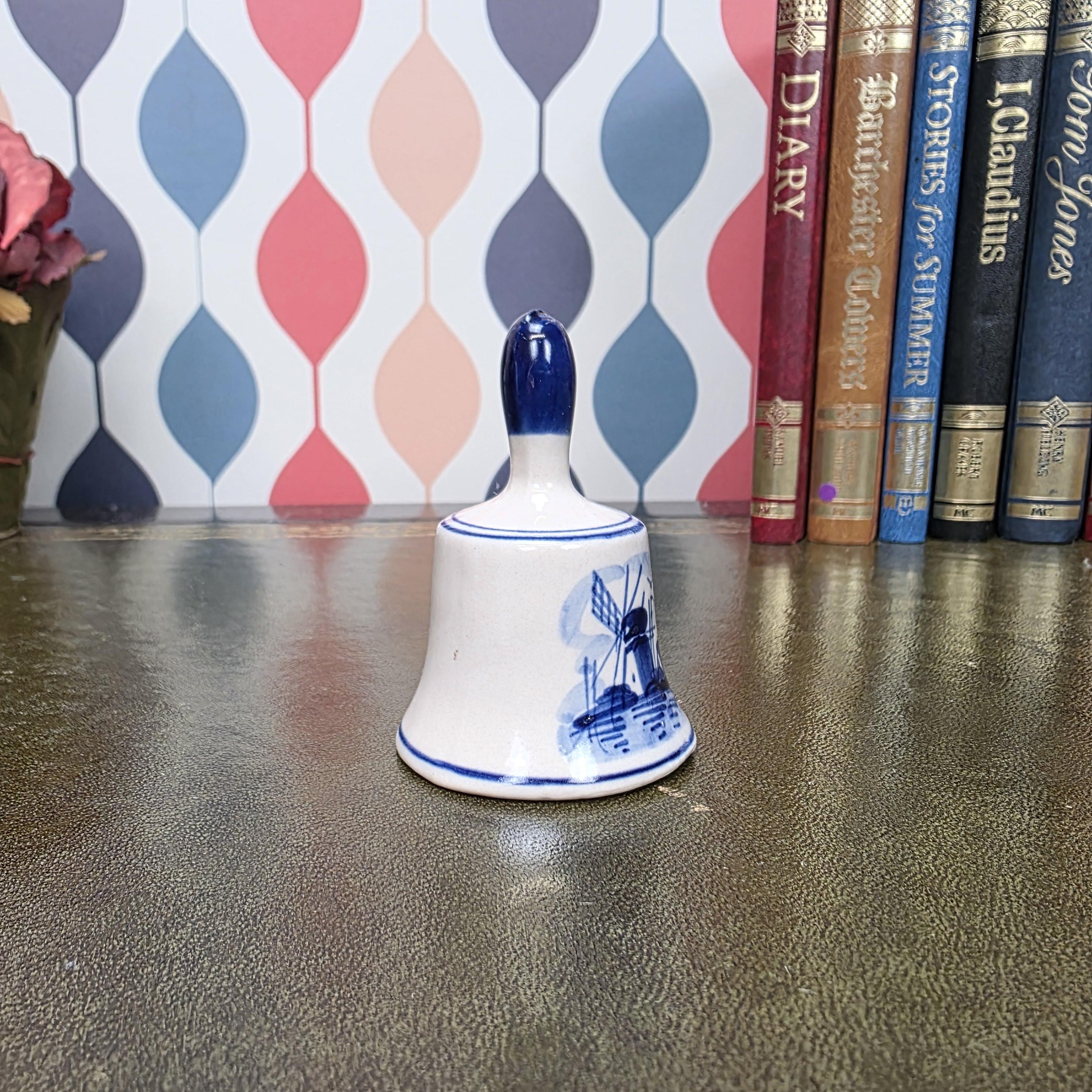 Vintage Delft Blue Bell Hand Painted Ceramic Mini Bell Holland Souvenir Windmill Decor Collectible