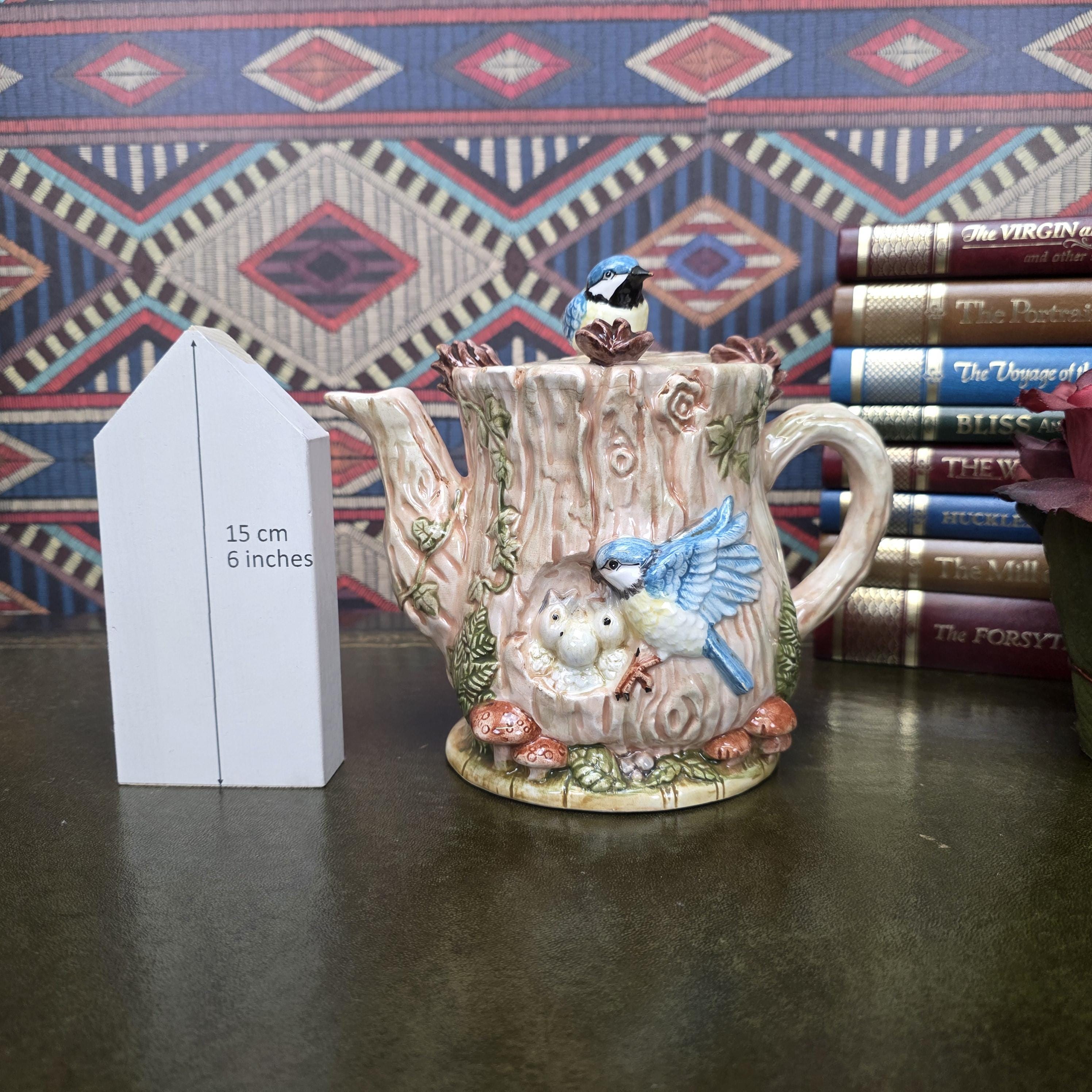 Vintage Leonardo Collection Bird Teapot Decorative Ceramic Woodland Cottagecore Bluebird Teapot Sculpture