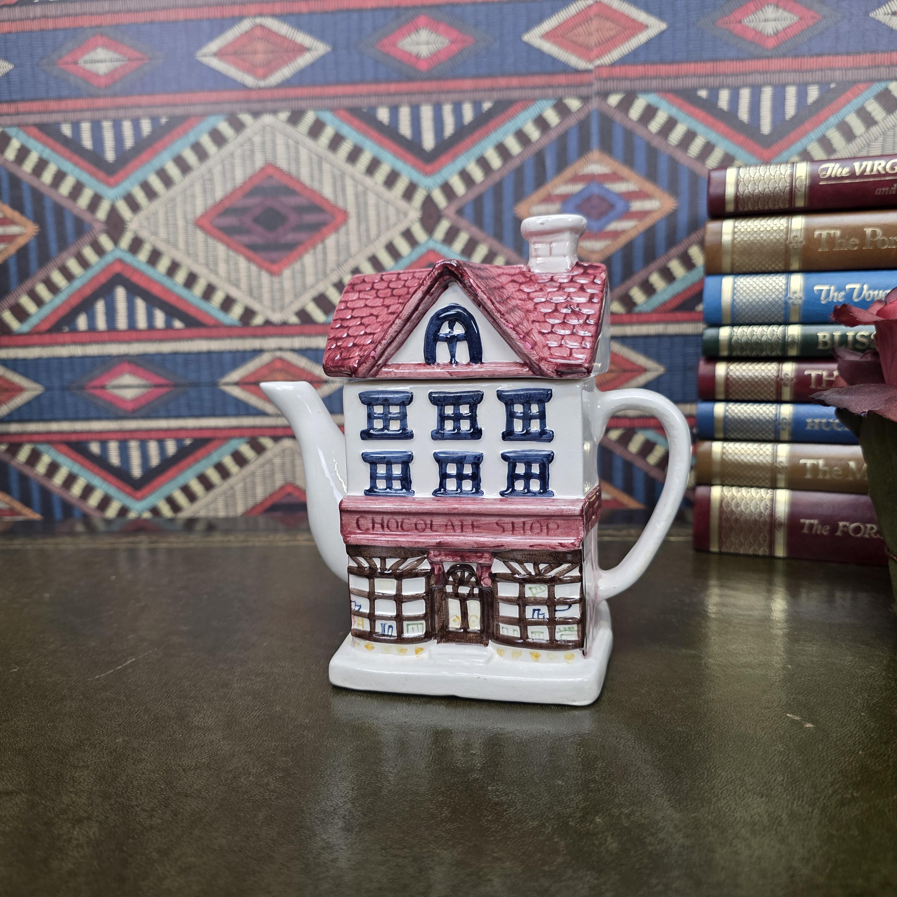 House Shaped Teapot Chocolate Shop Ceramic Teapot Vintage Cottage Decor Collectible Novelty Kitchen Piece
