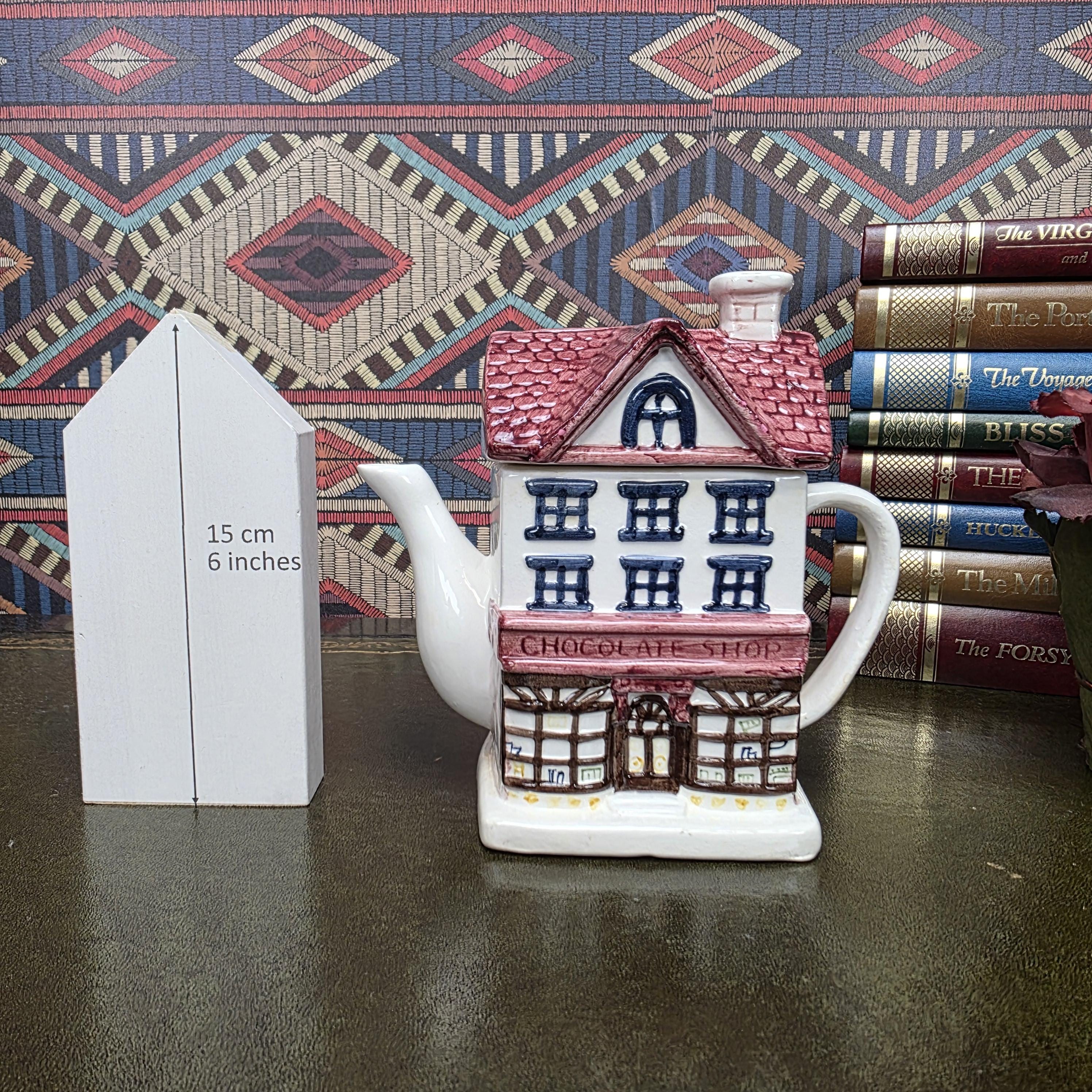 House Shaped Teapot Chocolate Shop Ceramic Teapot Vintage Cottage Decor Collectible Novelty Kitchen Piece