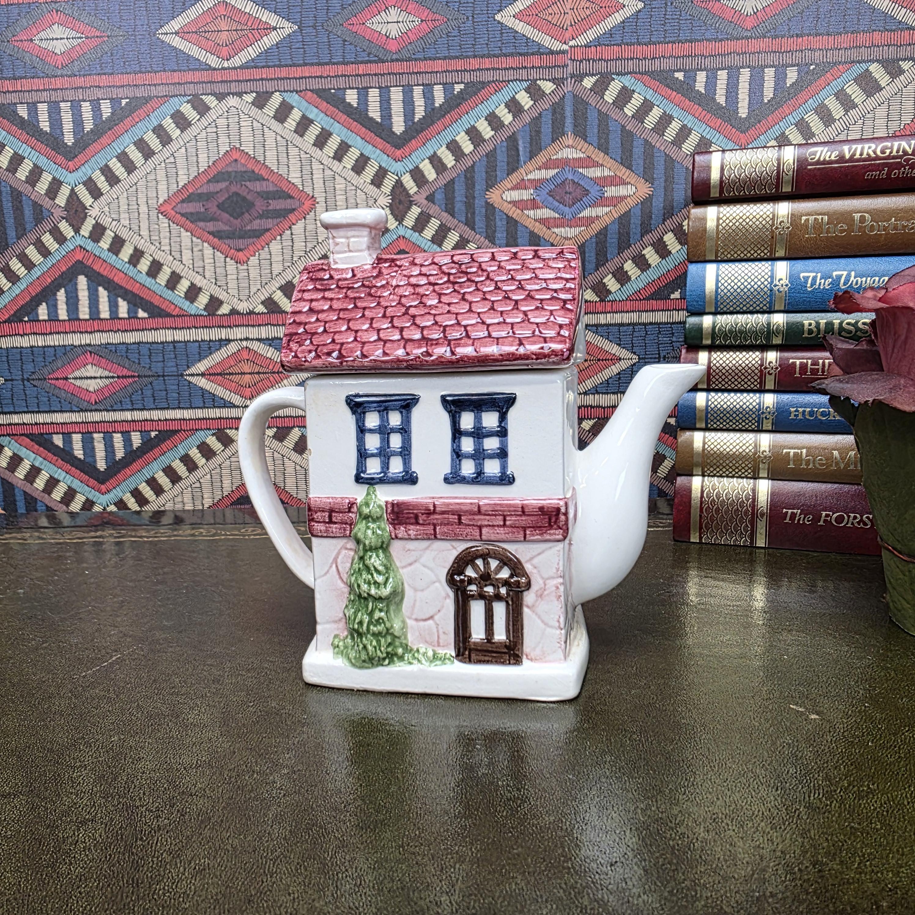 House Shaped Teapot Chocolate Shop Ceramic Teapot Vintage Cottage Decor Collectible Novelty Kitchen Piece