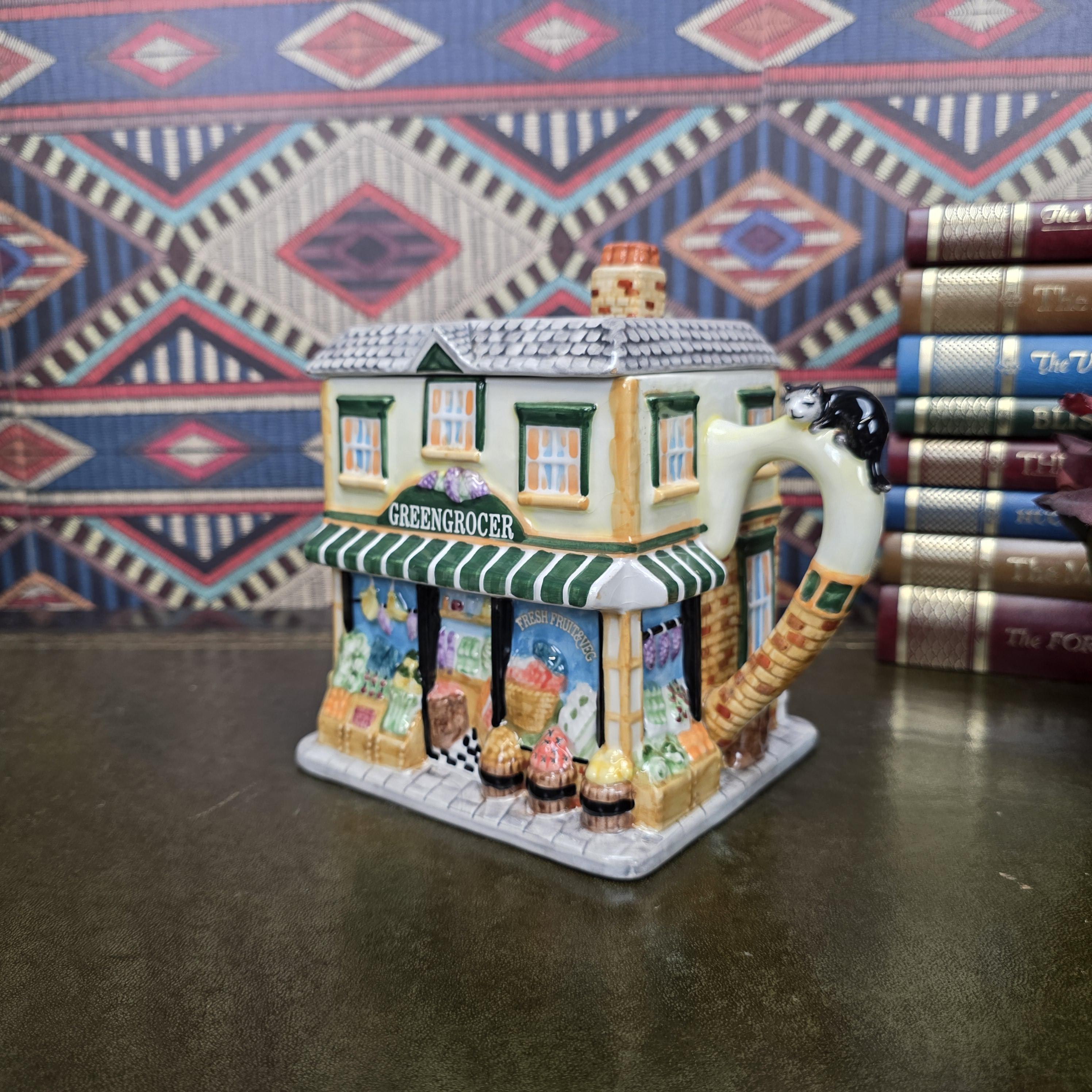 Vintage Ceramic Teapot House Greengrocer Leonardo Collection Decorative Cottage Teapot Collectible Kitchen Decor