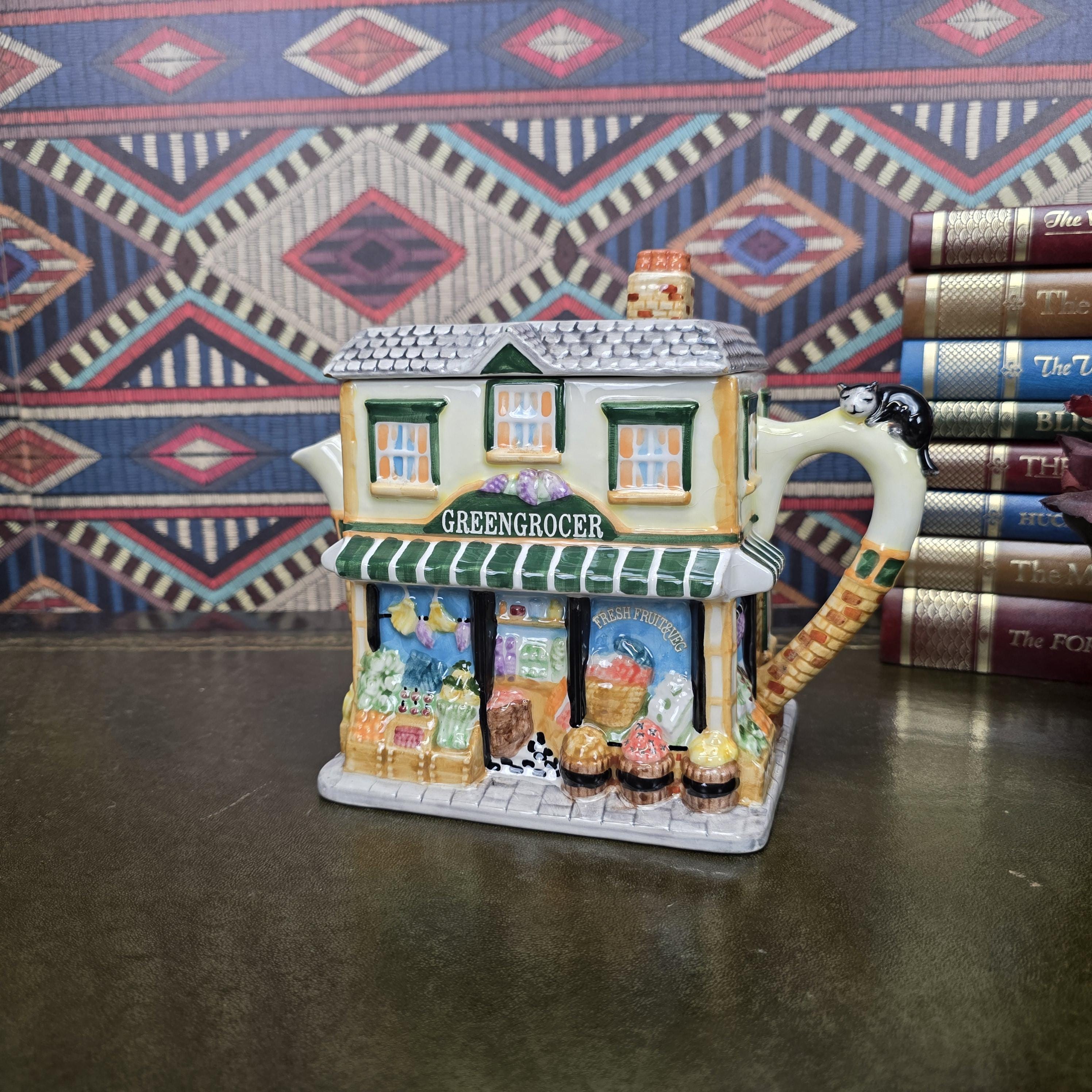 Vintage Ceramic Teapot House Greengrocer Leonardo Collection Decorative Cottage Teapot Collectible Kitchen Decor