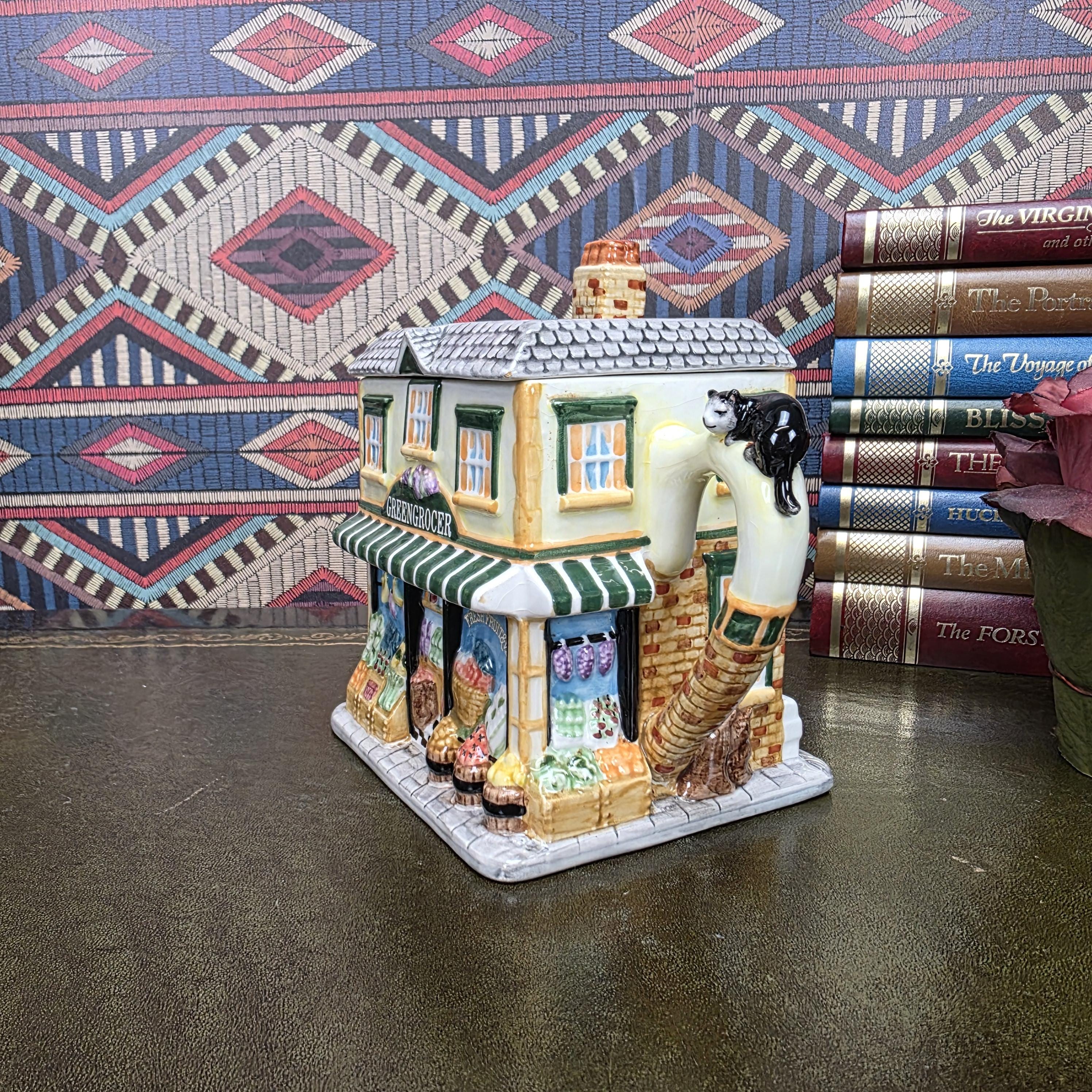 Vintage Ceramic Teapot House Greengrocer Leonardo Collection Decorative Cottage Teapot Collectible Kitchen Decor