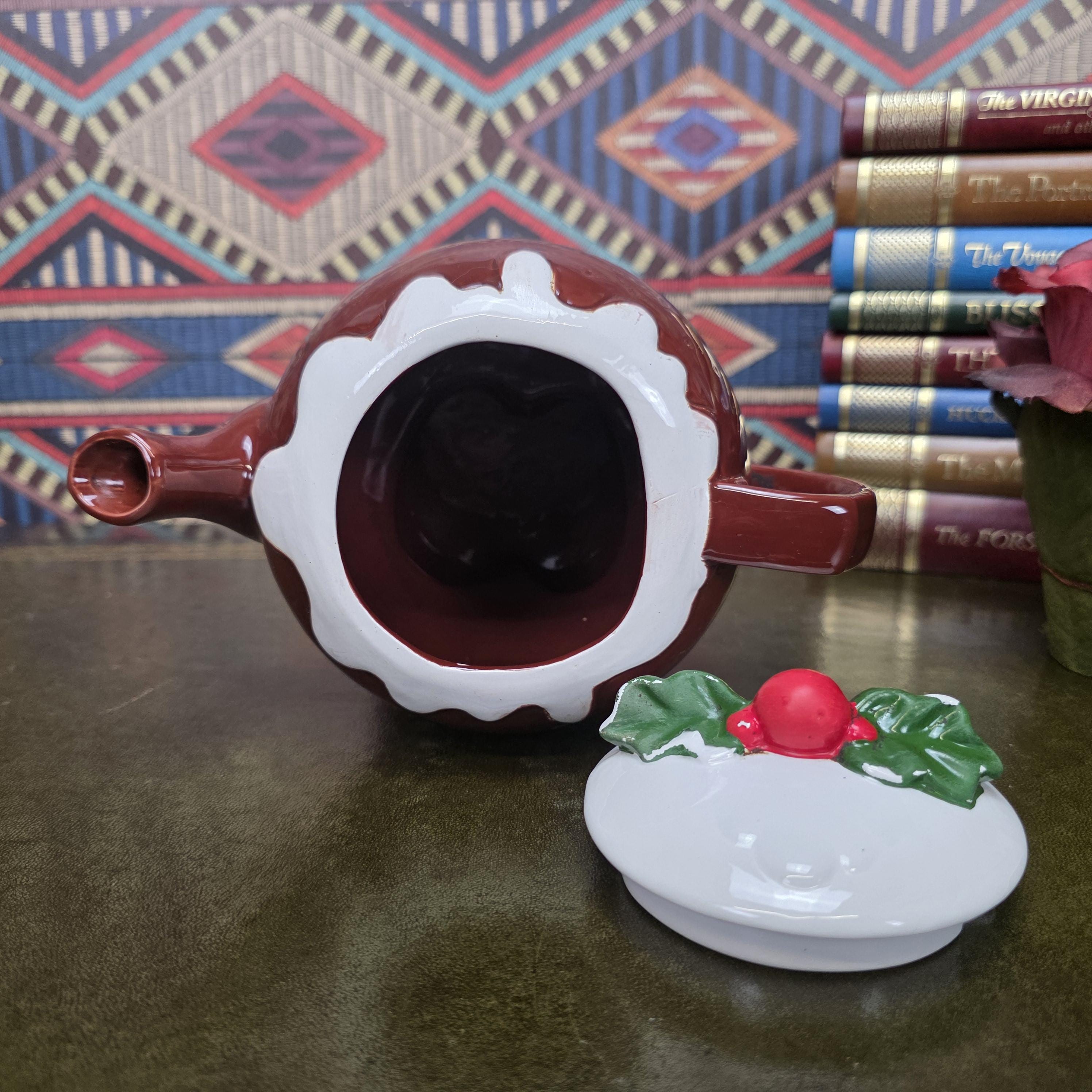 Vintage Ceramic Character Teapot Christmas Pudding Design Novelty Teapot Collectable Festive Kitchen Decor