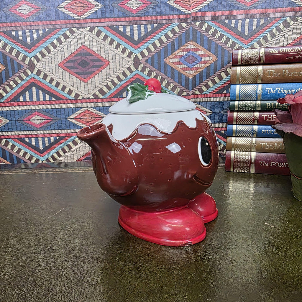 Vintage Ceramic Character Teapot Christmas Pudding Design Novelty Teapot Collectable Festive Kitchen Decor