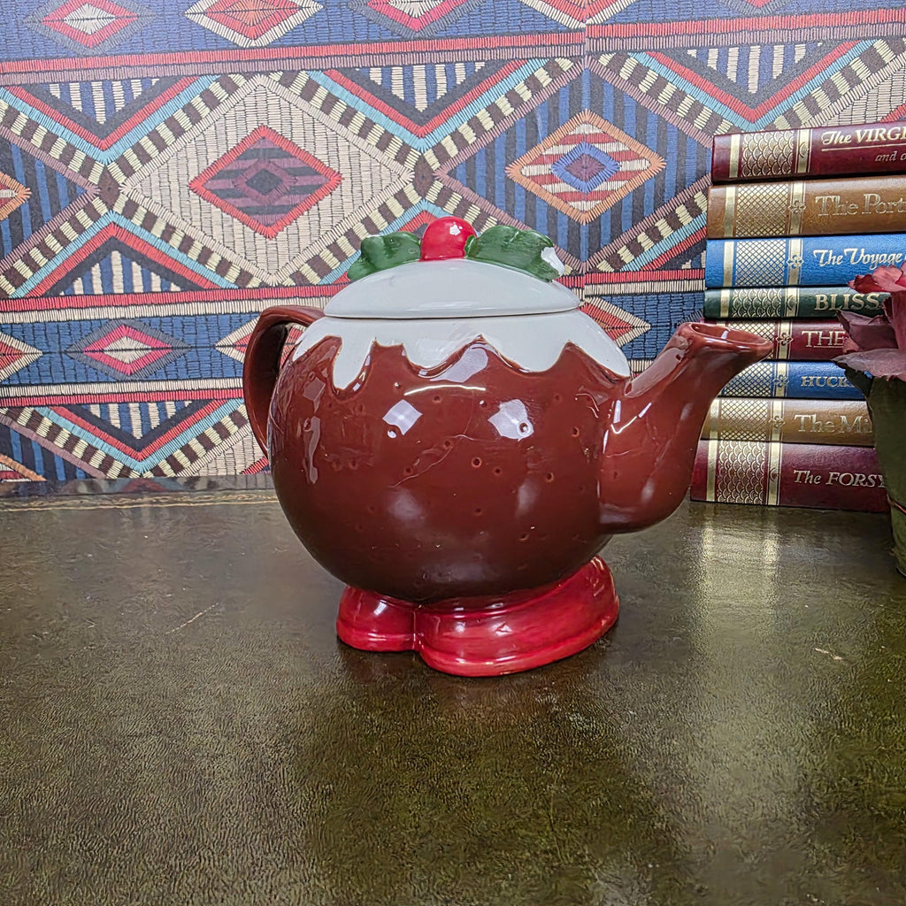 Vintage Ceramic Character Teapot Christmas Pudding Design Novelty Teapot Collectable Festive Kitchen Decor